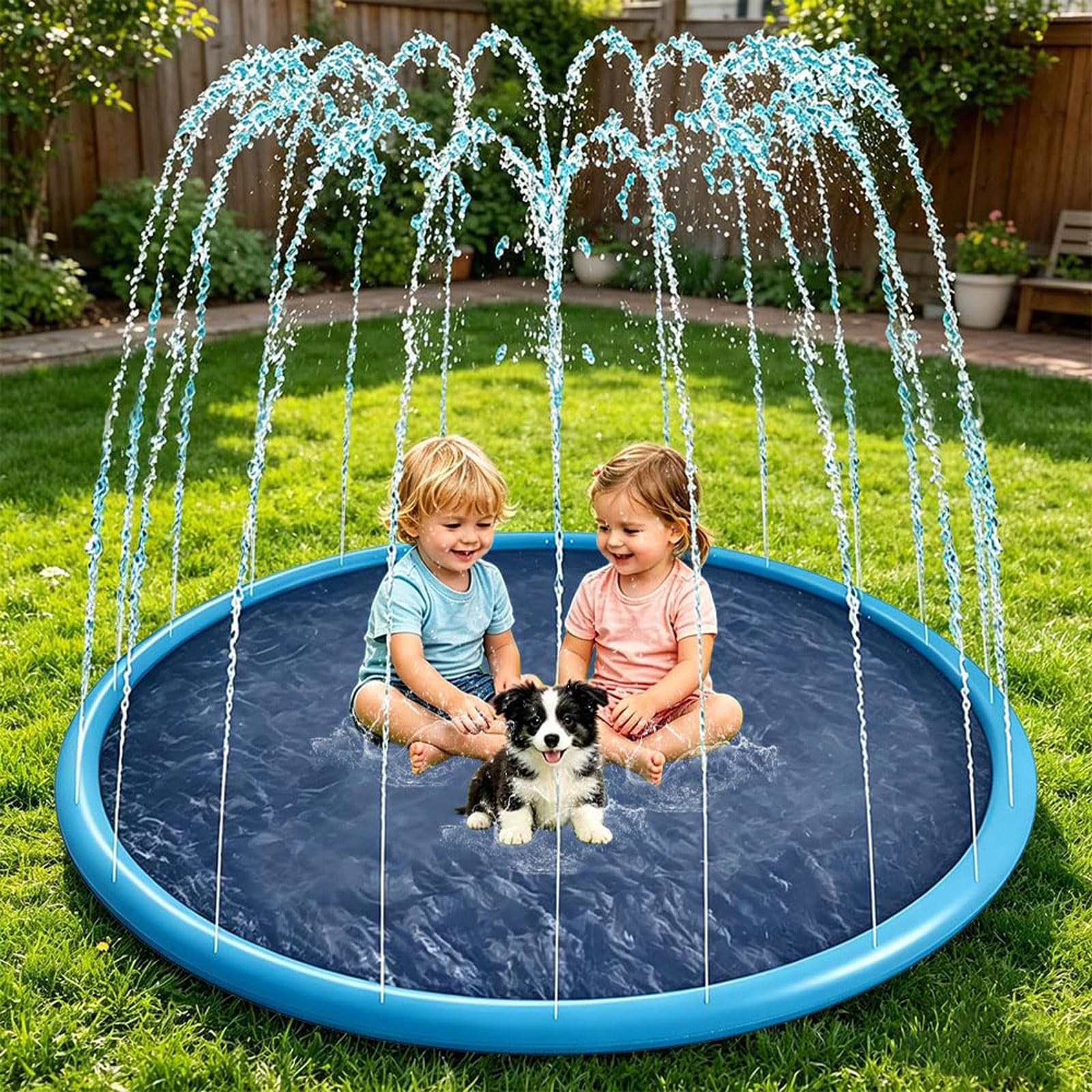 Splash Pad Sprinkler Play Matte 170CM Sprinkler Wasser Spielmatte Anti Rutsch Verdickte Plantschbecken Wasserspielzeug Spielzeug mit 3 HöHenverstellbar für Familie Aktivitäten/Strand/Garten