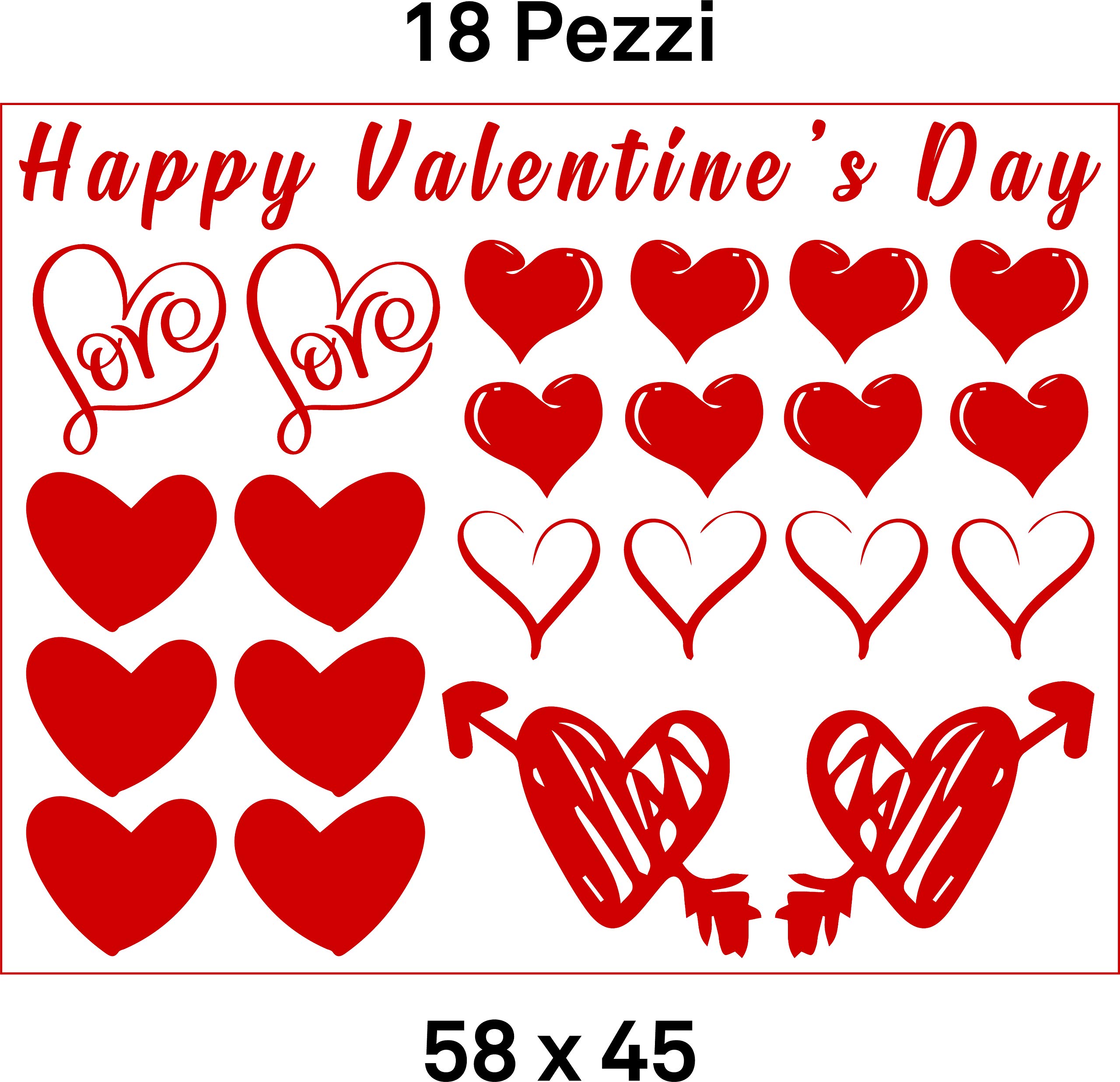 Vetrofania San Valentino 58x45 Cm – Love E Cuori, Set 23 Pezzi Per Vetrine E Decorazioni