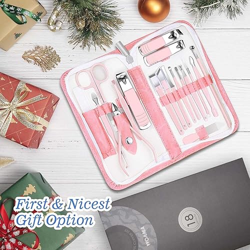 Miniatura 2 de WOAMA Juego de manicura de pedicura profesional 18 en 1, juego de cortaúñas de acero inoxidable, herramientas de pedicura, kit de uñas de dedo del