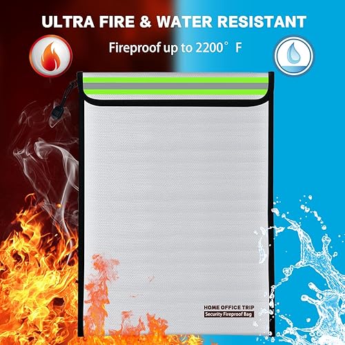 Miniatura 10 de Bolsa de documentos ignífuga de 15 x 11 pulgadas, bolsa segura de viaje para oficina en casa, con tira reflectante para documentos A4, dinero en