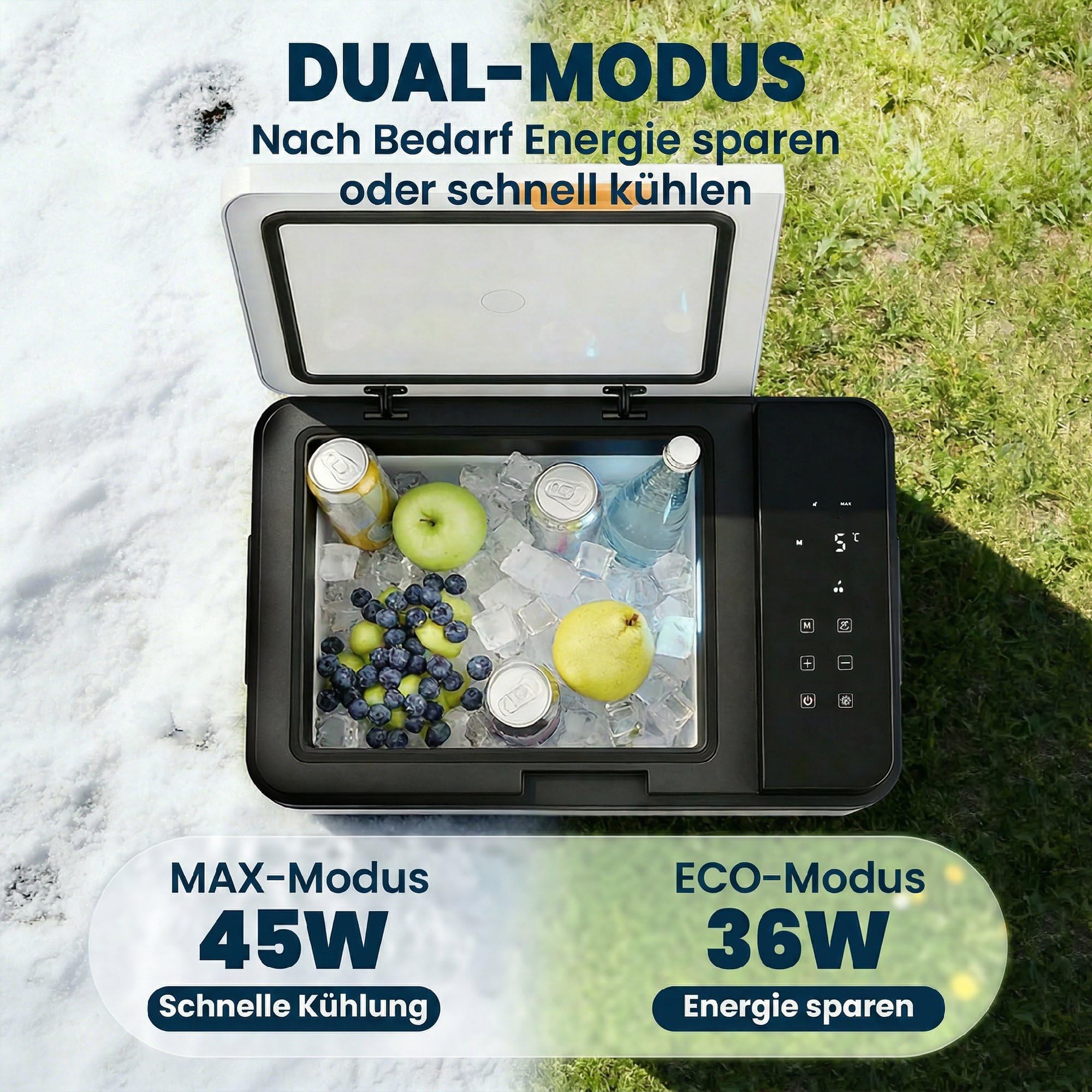 Outsunny Kompresorowa lodówka turystyczna 30L -20℃-20℃ Elektryczna lodówka turystyczna z sterowaniem przez aplikację, oświetleniem LED, złączem USB, ochroną baterii 12/24V DC & 110-240V AC, przenośna