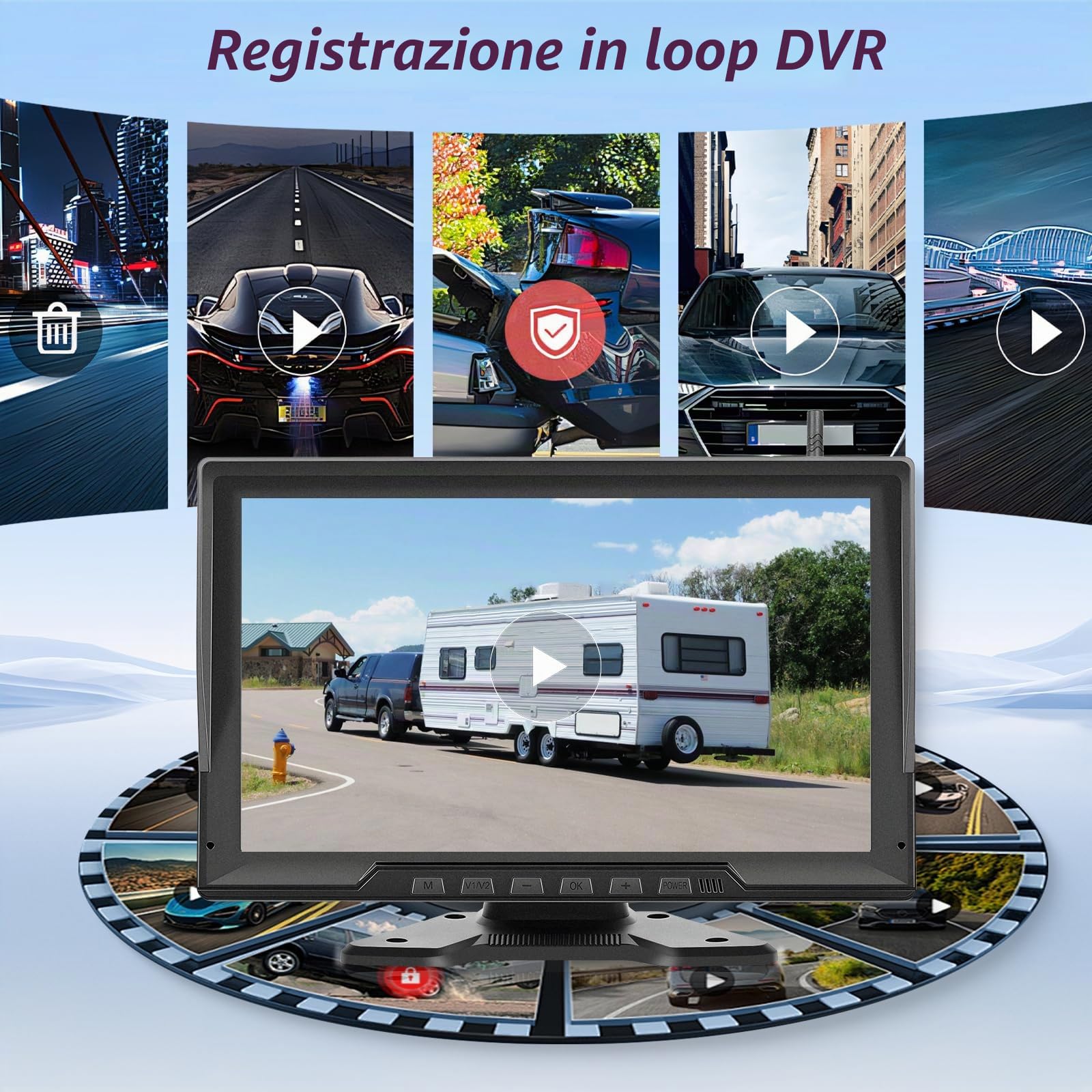 Senza Fili Digitale Telecamera Posteriore Kit con 10.1 Pollici IPS Monitor,4 Telecamera IP68 Impermeabile,Visione Notturna,Image Flip,Loop Video,per Camion Camper Rimorchi Pickup Furgoni Autobus