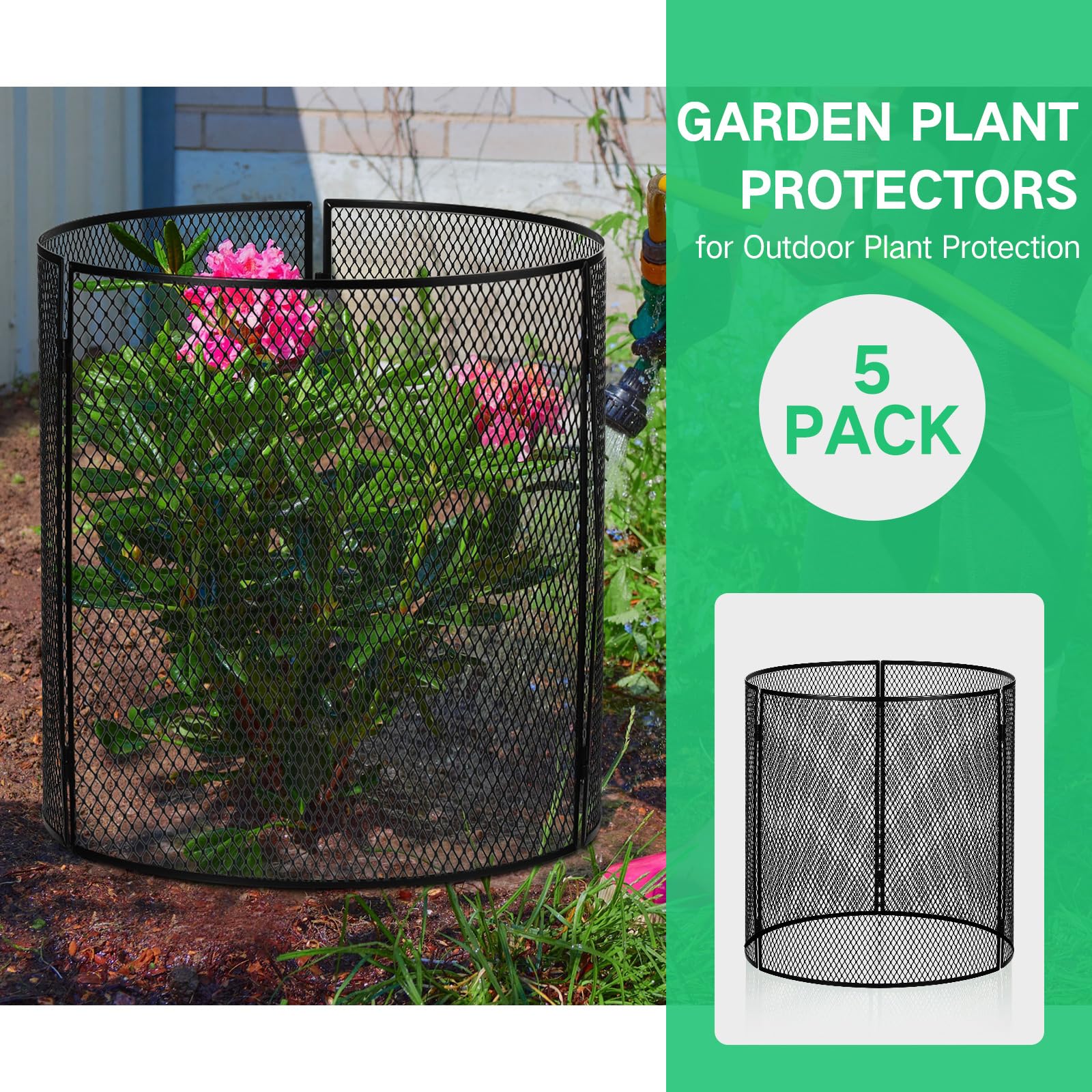 Pelopy 5 Pack Wire Plant Protectors from Animals 12 x 12 Inch Metal Plant Cages Chicken Wire Cloche Plant Supports Sturdy Bunny Barricades with Stakes for Plants, Flowers, Vegetables Protection