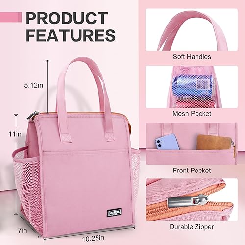 Miniatura 5 de Fmeida Bolsa de almuerzo aislada a prueba de fugas para mujer, bolsas de almuerzo reutilizables, enfriador de múltiples bolsillos para el trabajo,