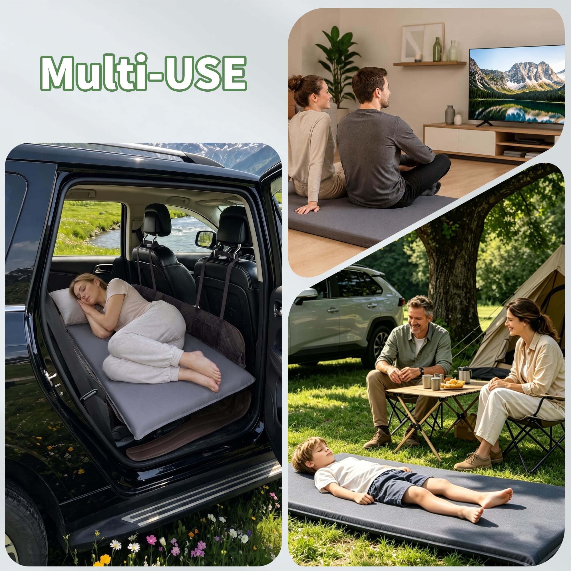 ONTYZZ Samochodowy materac samopompujący się do spania, lekki materac dmuchany z pompką wylotową, składana karimata na kemping, do podróży, dla gości, na zewnątrz