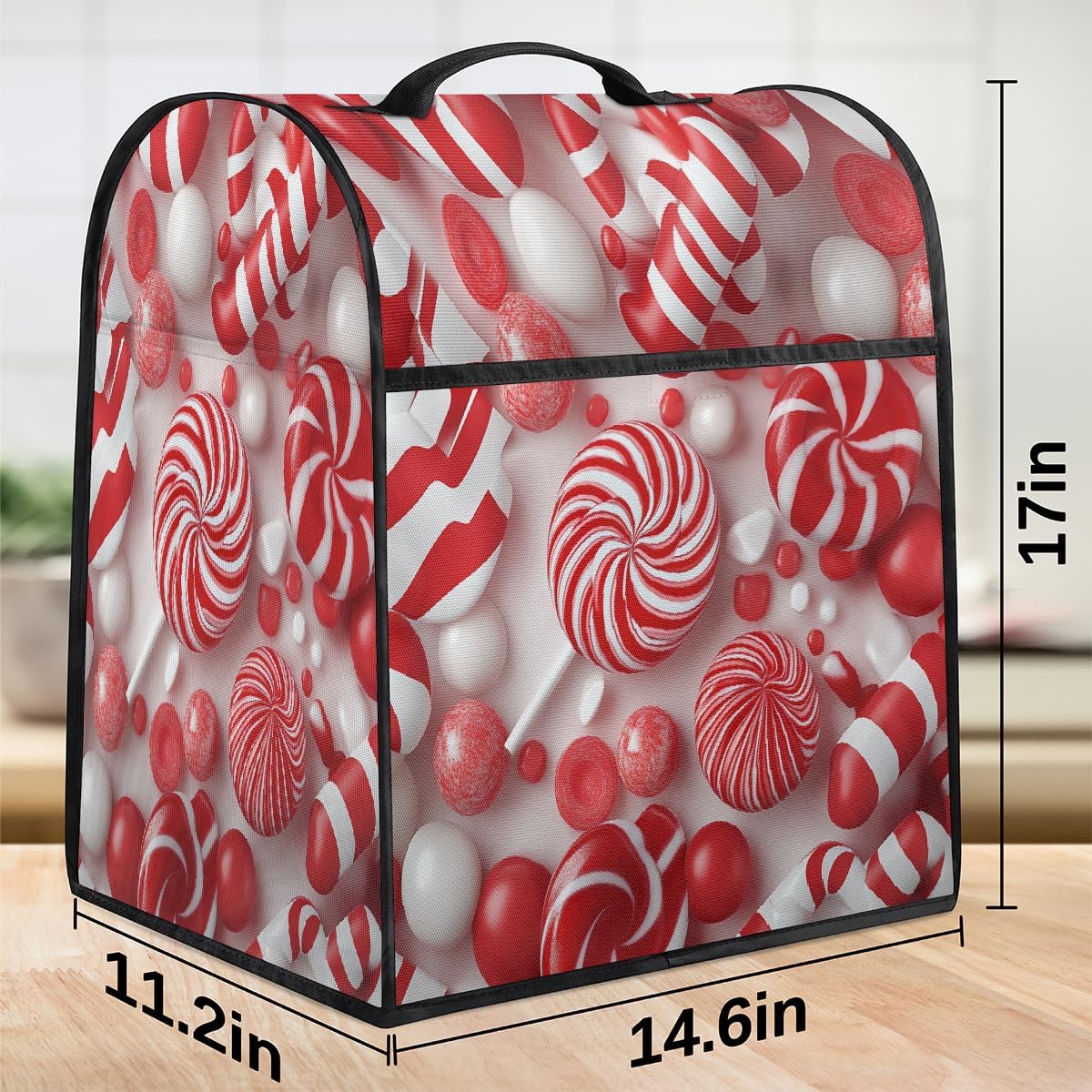 Mixer Cover Red White Candy Lollipops Kitchen Aid Stand Mixer Cover Waterproof Coffee Maker Machine Dust Cover with Pocket, Kitchen Counter Appliance Covers Mixer Assecories