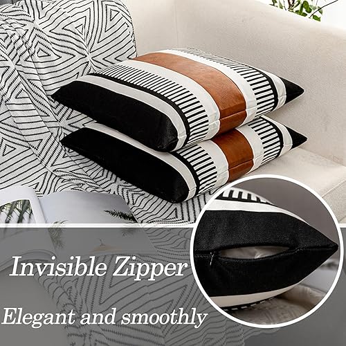 Miniatura 4 de Farmhouse - Funda de almohada para sofá o funda de cojín cuadrado sofá de piel sintética decorativo, funda con acento a rayas tribal 18 x 18