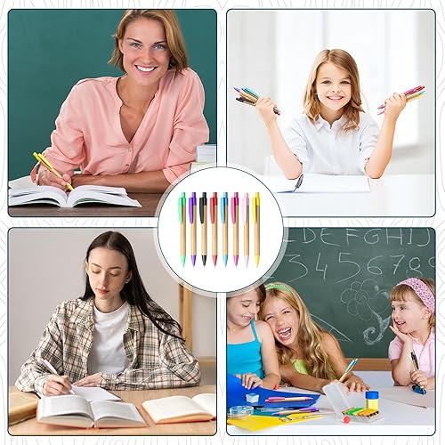 Miniatura 7 de Seajan 80 bolígrafos de bambú para estudiantes 2025, suministros de regreso a clases, grabado a granel, bolígrafo retráctil de madera, tinta negra,