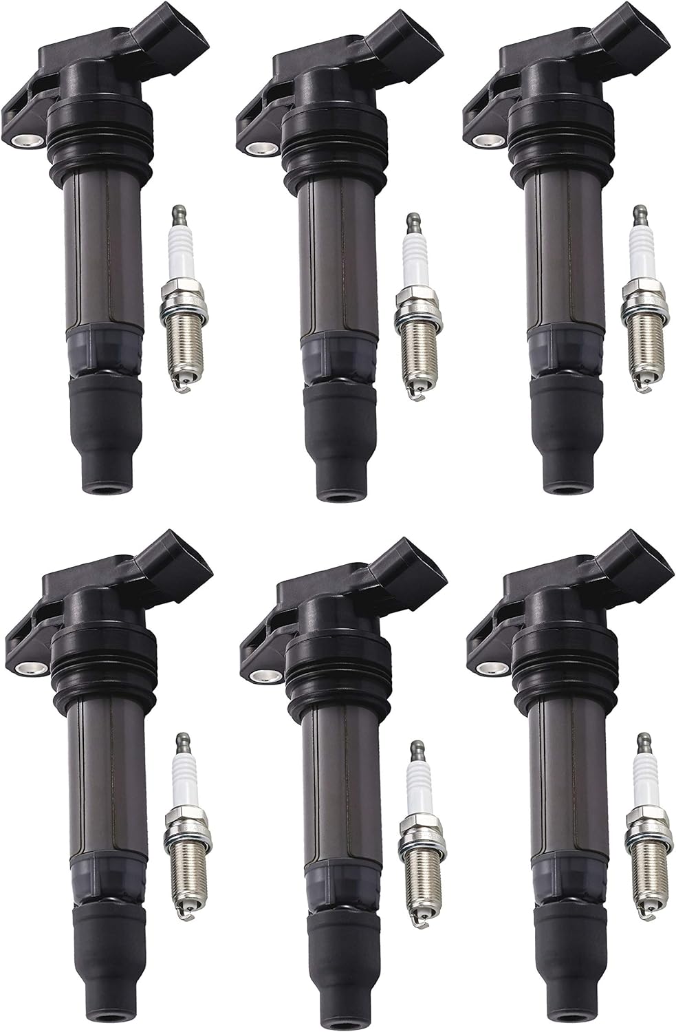 ENA Set of 6 Iridium Spark Plug and 6 Ignition Coils Pack Compatible with Land Rover Volvo LR2 S60 S80 V70 XC60 XC70 XC70 3.0L 3.2L L6 2008 2009 2010 2011 2012 Replace# UF594 LRO02954 6481