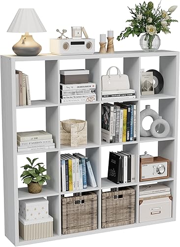 Miniatura 14 de Estantería organizadora de almacenamiento en forma de cubos, estantería decorativa de 3 niveles con respaldo abierto de 11 pulgadas con borde Roble