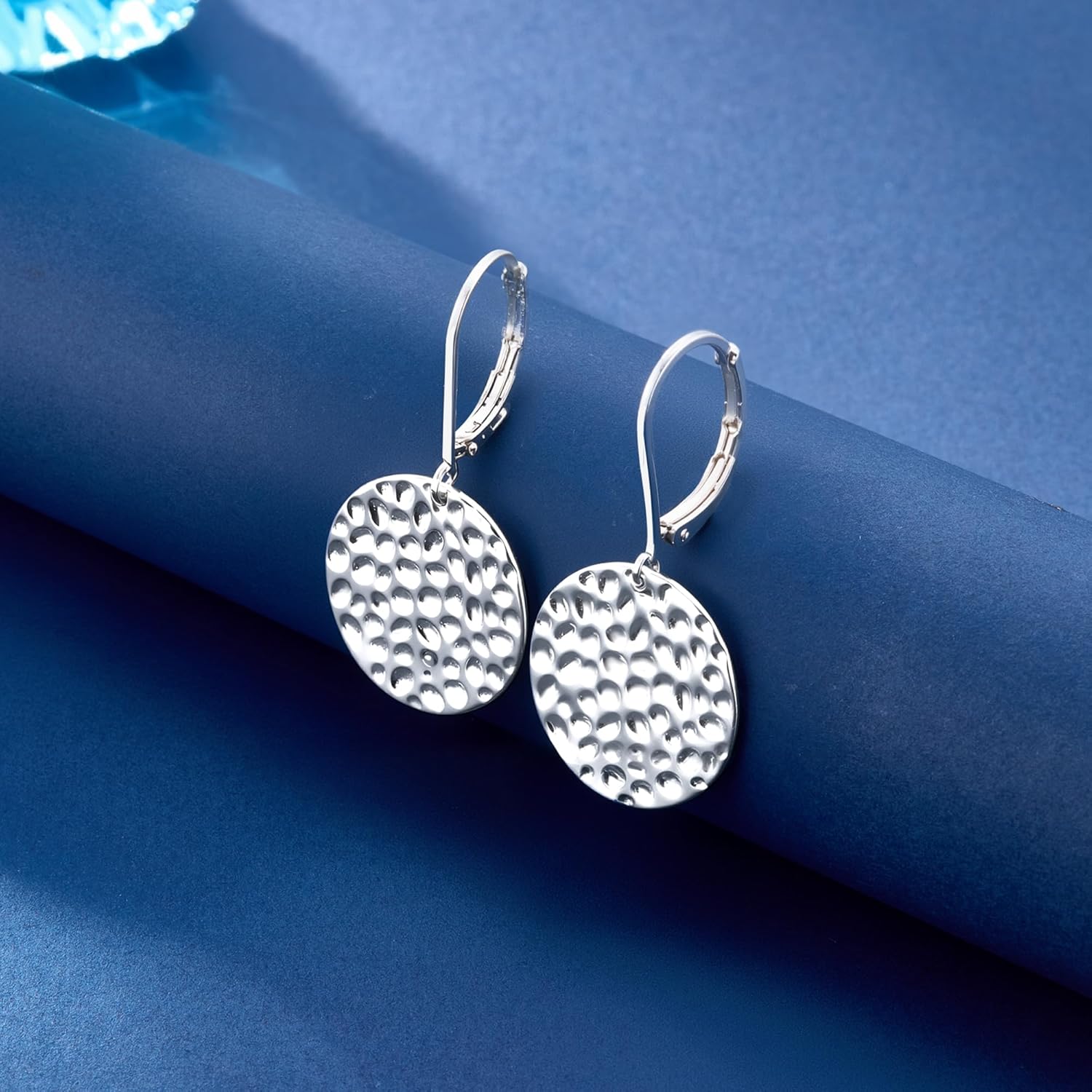 ALEXCRAFT 925 Sterling Silver Dangle Earrings for Women, 14K Gold Plated Geometric Flat Round Disc Hammered Coin Drop Earring Hypoallergenic Lightweight Leverback Earrings for Women Trendy Jewelry - Image 4