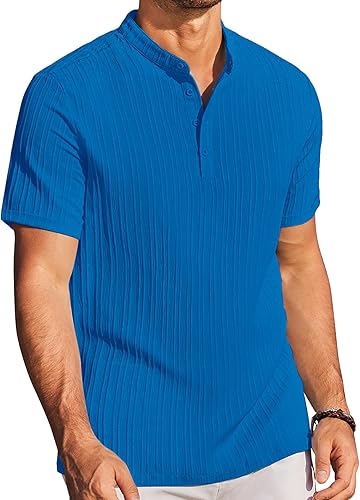 COOFANDY Hommes Henley Chemise à Manches Courtes été Plage Chemise Décontractée 