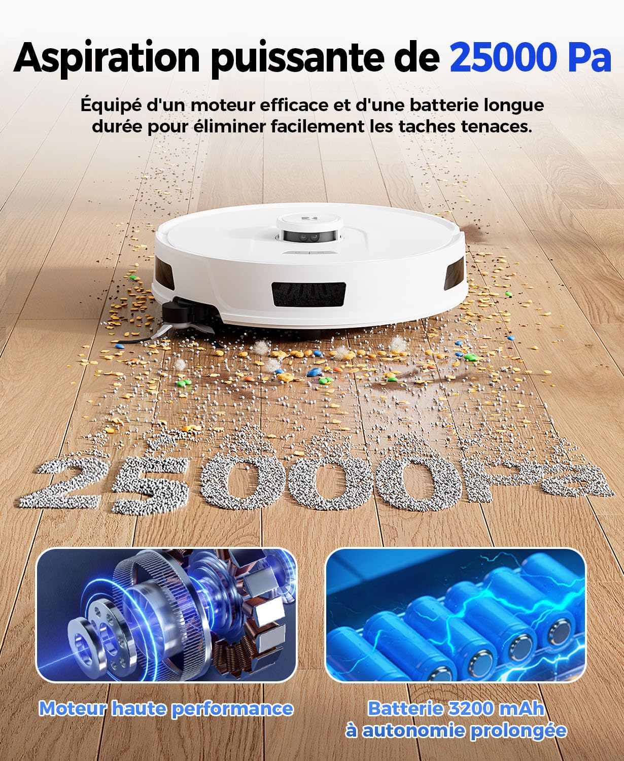 Redkey D8 Aspirateur Robot Laveur avec Station, 25000Pa Ultra Puissante Aspiration, Robot Aspirateur avec 4L Vidage Automatique, Anti-Enchevêtrement, LiDAR, Cartographie, Évitement d'obstacles