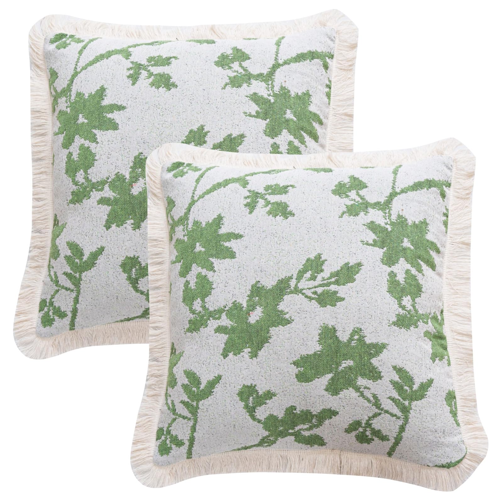 Housses de coussin jacquard bleu 45x45 cm lavables motif floral