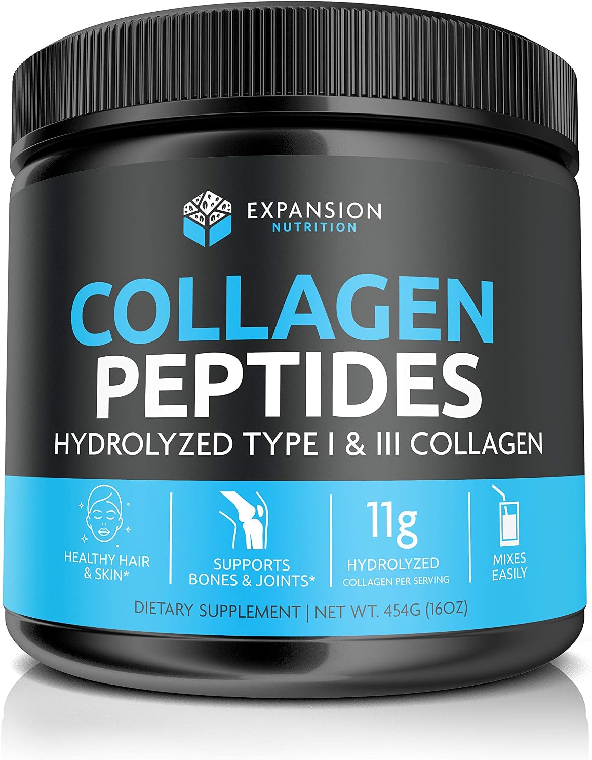 Collagen Peptides Protein Powder- Hydrolyzed Type I & Type III Collagen) | 11g Per Serving | Collagen Powder Supplement for Healthy Skin, Hair, Nails & Digestion | Non GMO (16oz) (Unflavored)