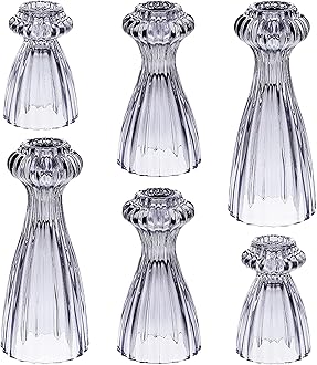 Lysenn Glass Candle Stick Holder Set of 3 – Premium Taper Candle Holders for Romantic Ambiance - Candle Sticks Holder Decor for Special Occasions - Smoke Gray