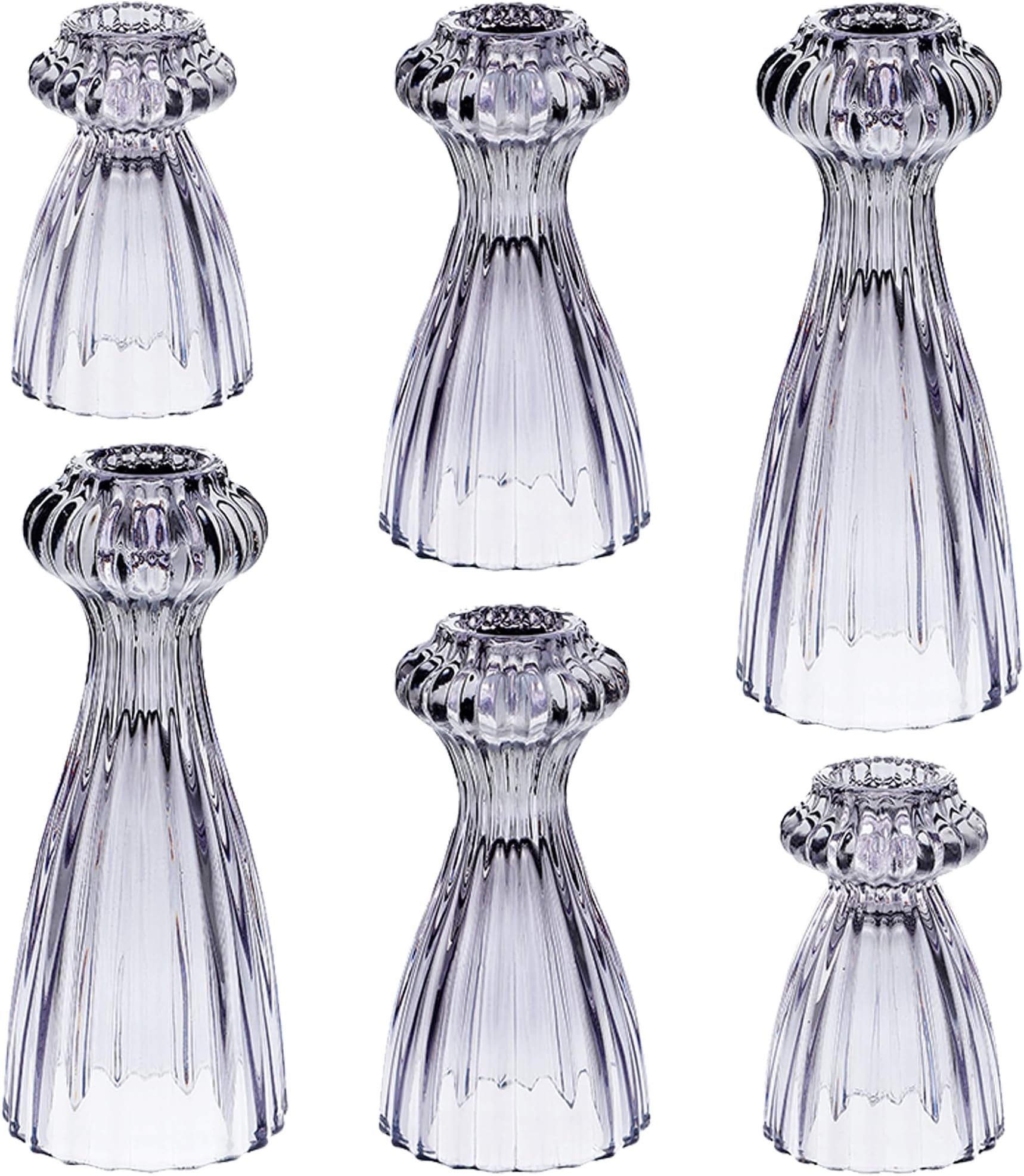 Lysenn Glass Candle Stick Holder Set of 3 – Premium Taper Candle Holders for Romantic Ambiance - Candle Sticks Holder Decor for Special Occasions - Smoke Gray
