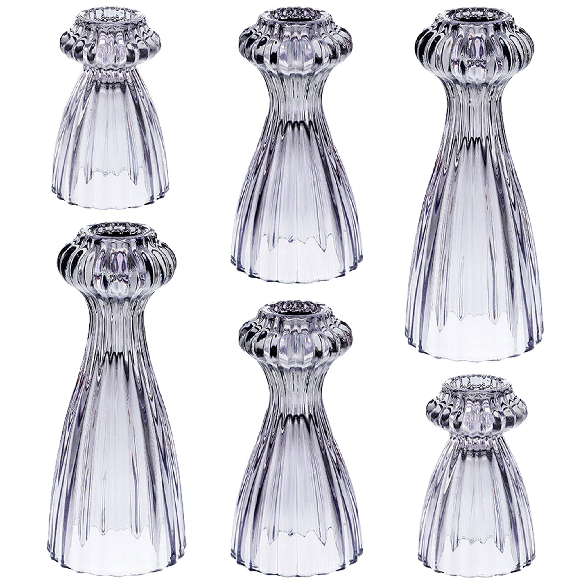 Lysenn Glass Candle Stick Holder Set of 3 – Premium Taper Candle Holders for Romantic Ambiance - Candle Sticks Holder Decor for Special Occasions - Smoke Gray