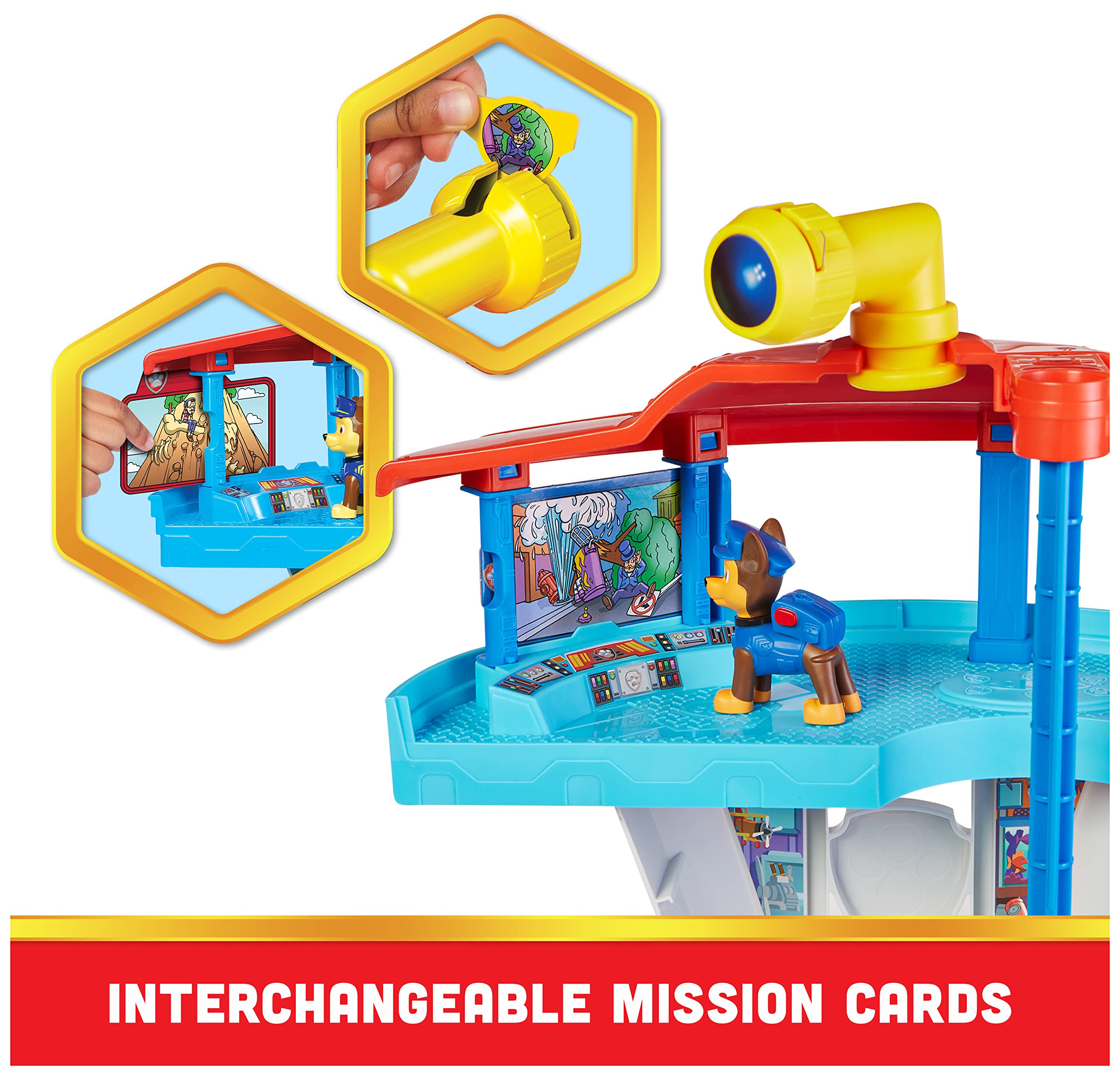 Set di gioco Torre di controllo PAW Patrol con propulsore per auto giocattolo, 2 action figure di Chase, auto di pattuglia di Chase e accessori, giocattoli per bambini da 3 anni in su