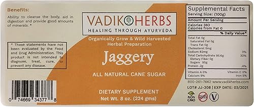 Miniatura 2 de Vadik Herbs Jaggery (azúcar de caña de azúcar, gur) 2 x 8 oz.  Calidad premium, se envía desde California, capacidad para desintoxicar y limpiar el
