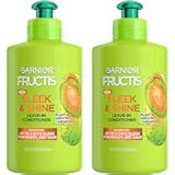 Garnier Fructis Sleek & Shine Leave-In Conditioning Cream for Frizzy, Dry Hair, Plant Keratin + Argan Oil, 10.2 Fl Oz, 2 Count (Packaging May Vary)