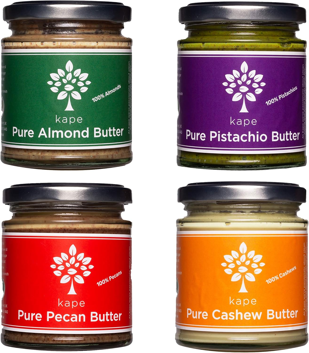 Kape Pure Nut Butters Pack of 4 100 Raw Almond, Pistachio, Cashew, Pecan Nut Spreads