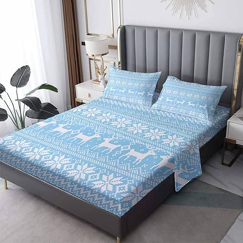 Sábanas de Navidad divididas tamaño King para cama ajustable, sábanas de copo de nieve de alce, sábanas con patrones y juego de 5 piezas, microfibra