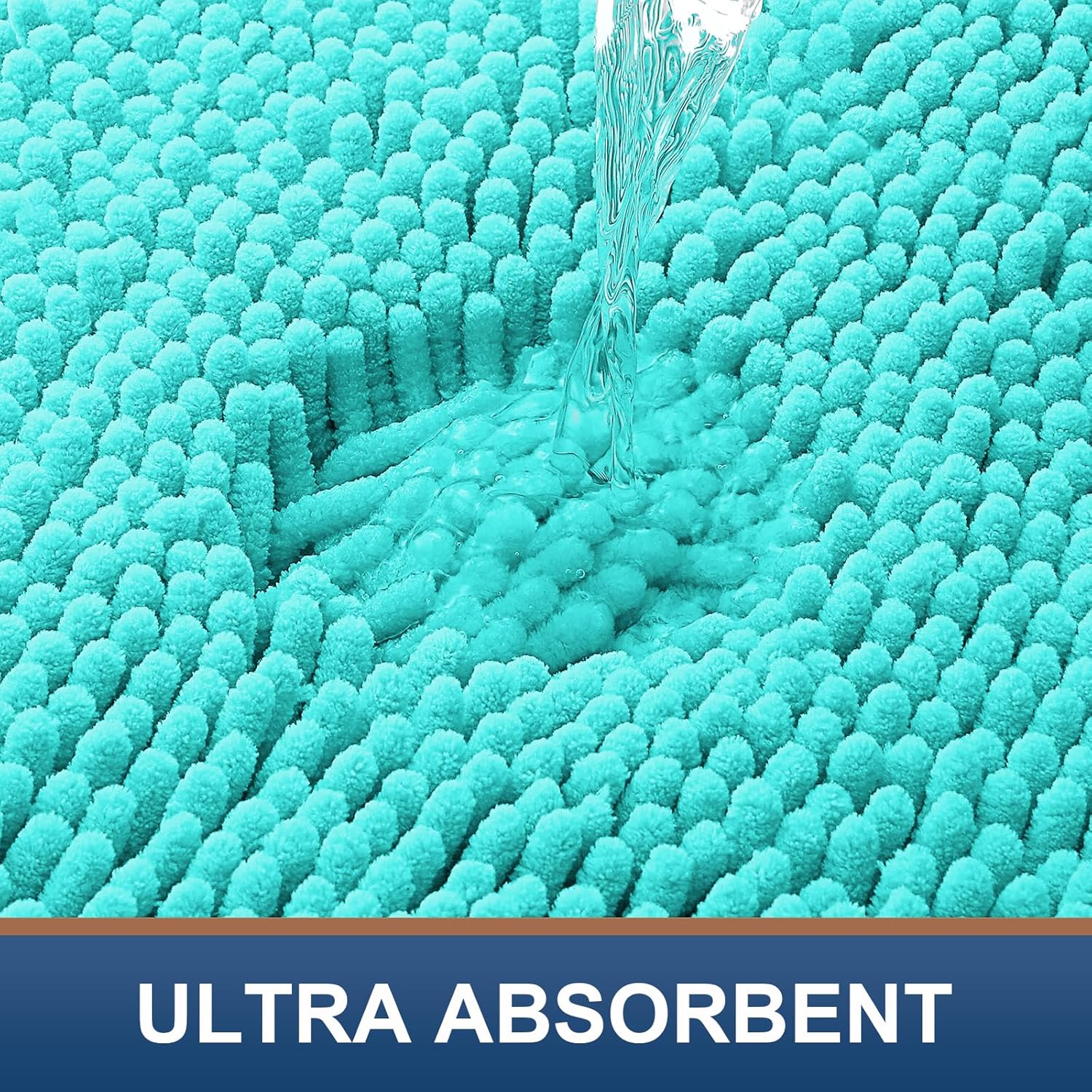 Smiry Luxury Chenille Bathroom Rugs 30x20, Extra Soft and Absorbent Shaggy Bath Mat, Machine Washable, Non-Slip Plush Carpet Runner for Tub, Shower, and Floor, Home Decor Accessories, Turquoise - Image 4