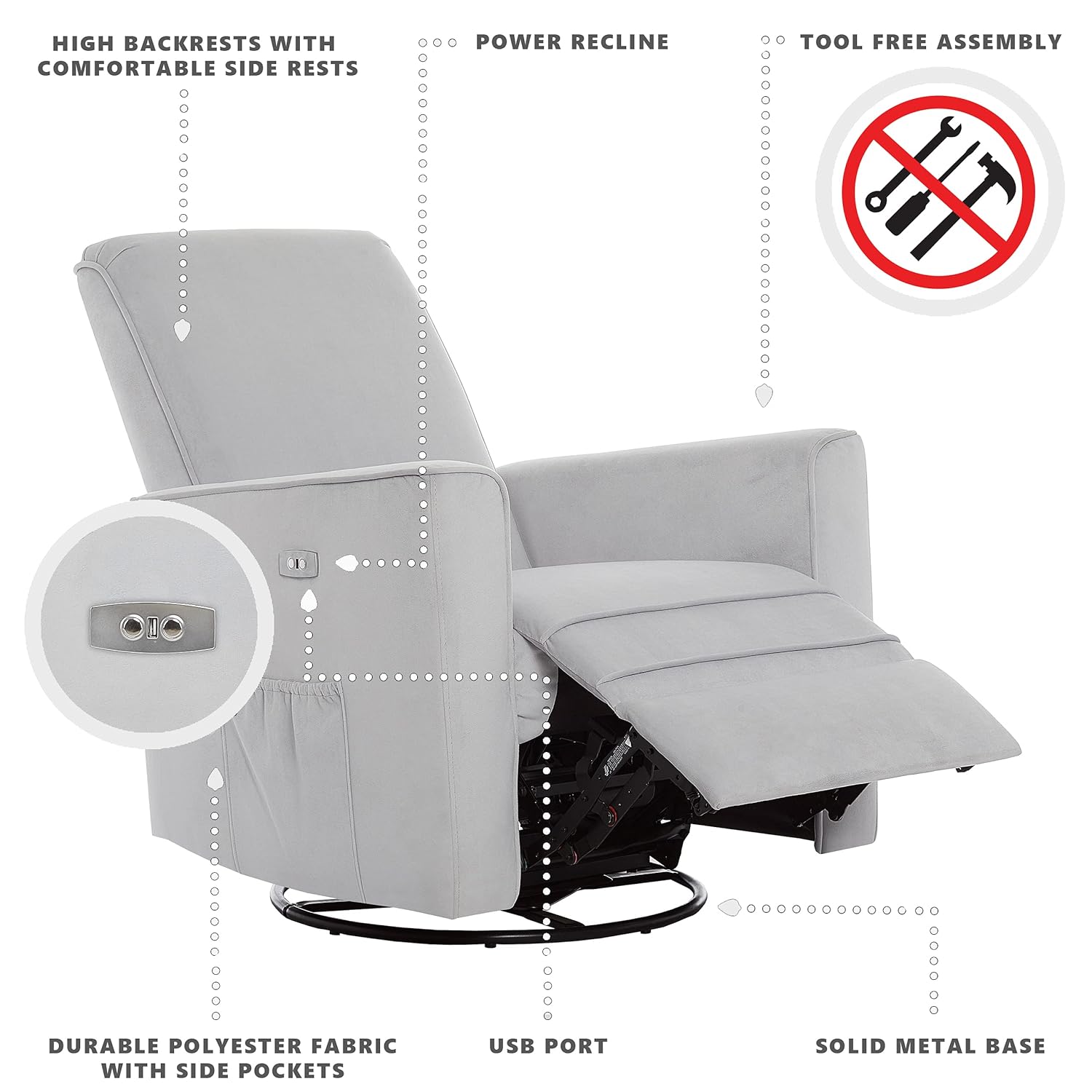 Evolur Harlow Deluxe Glider | Recliner | Rocker | Grey : Everything Else