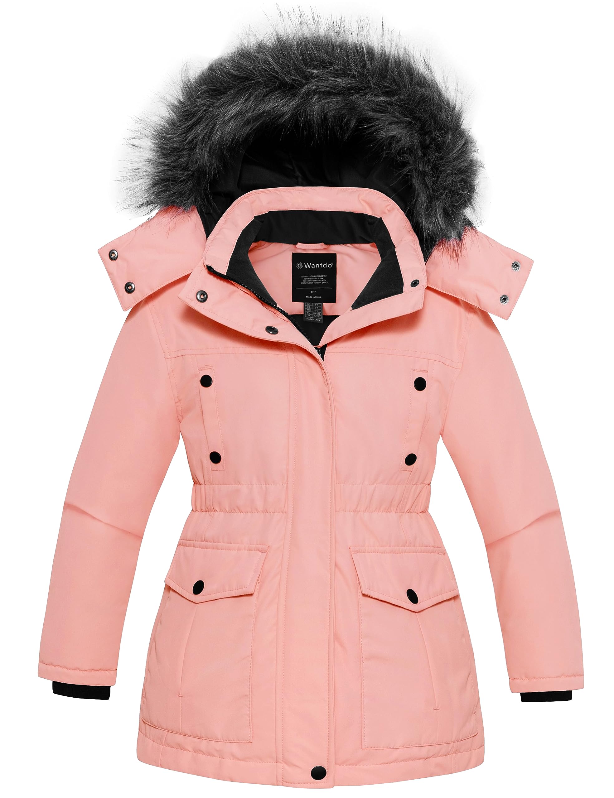 WantdoGirl's Thicken Winter Coat Warm Puffer Jacket Water Resistant Winter Jacket with Faux Fur Hood, Coral Pink, 10-12
