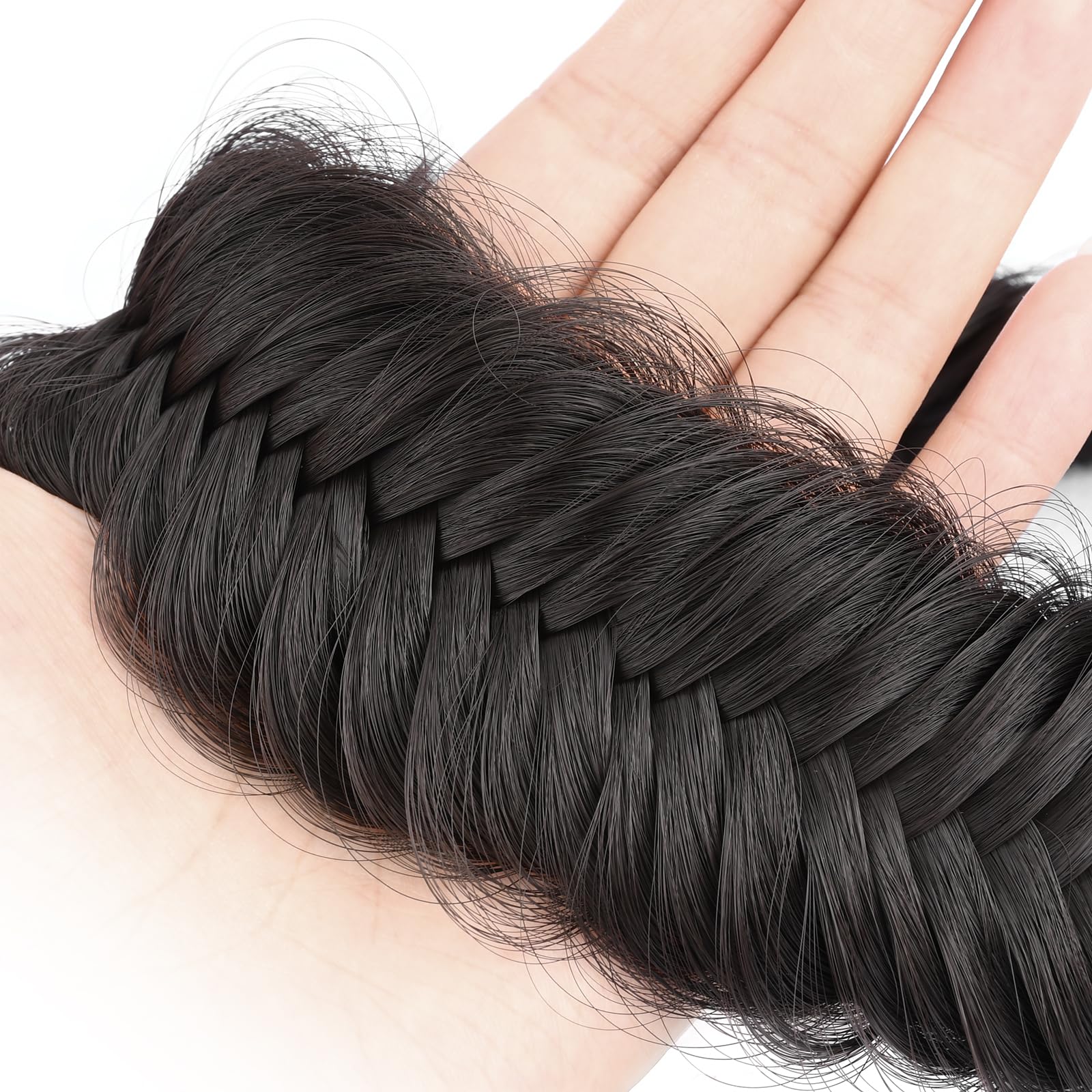 Gledola 2 Strands Fishtail Wide Messy Plaited Braids Headband (Deep Brown, Wide) - Image 3