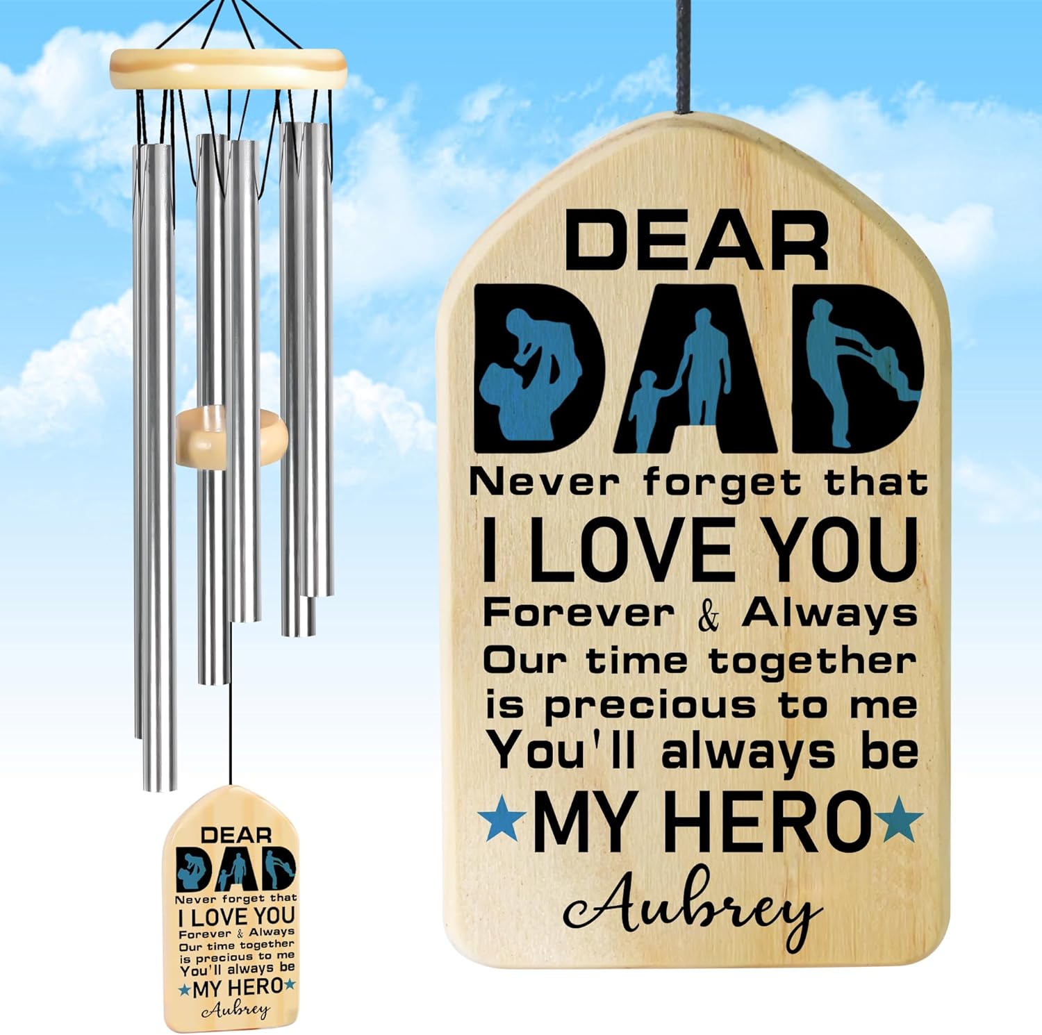 Gifts for Dad, Jocidea Father's Day Wind Chimes, Fathers Day Personalized Gifts, Birthday Christmas Valentine's Day Father's Day Presents - You'll Always BE My Hero