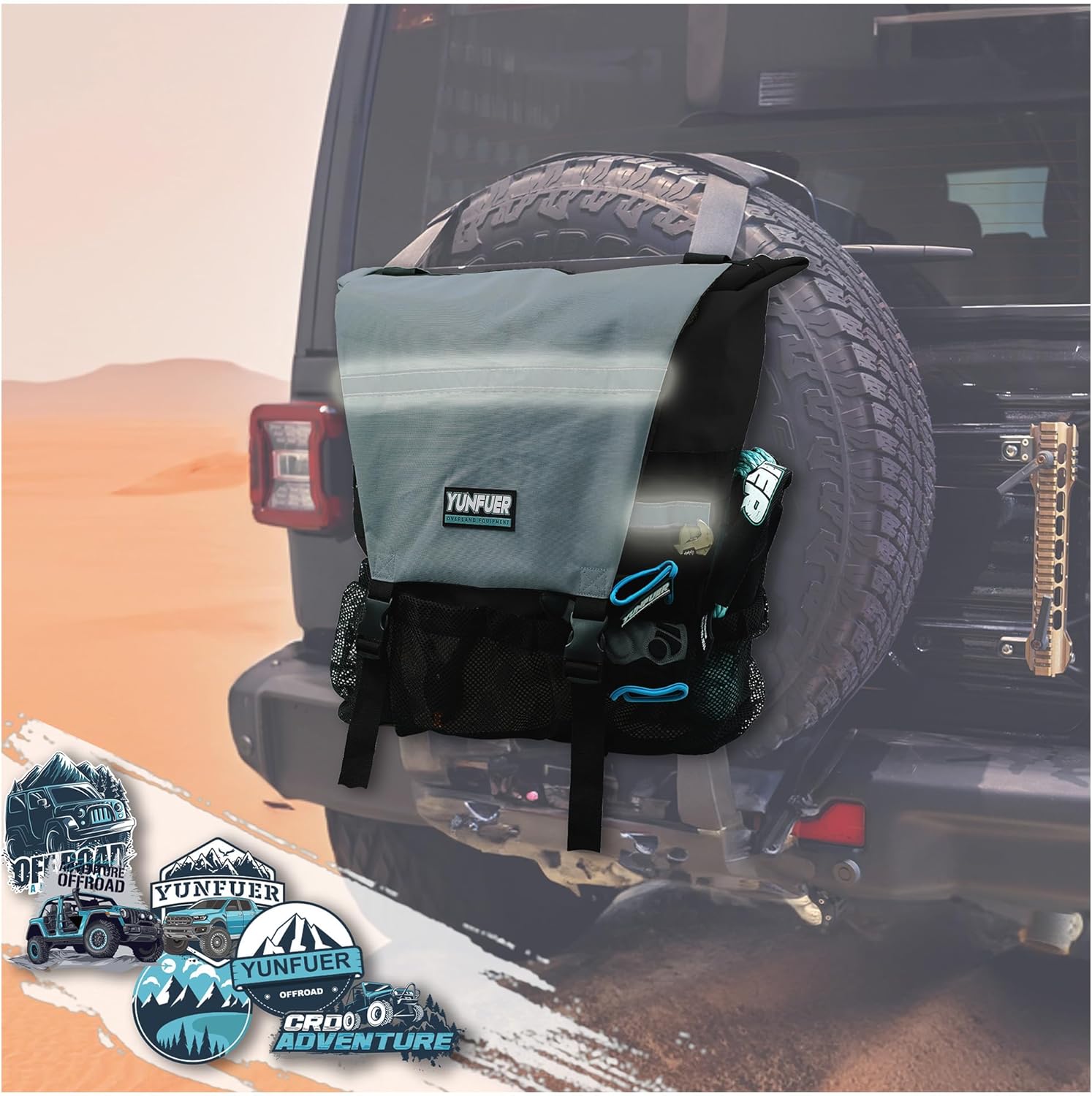 Spare Tire Trash Bag, Heavy Duty Tailgate Trash Bag, Fit up to 40'' Tire, Ultimate Organizer for Off-Road, Large Capacity Cargo Spare Tire Storage Bag for Truck, Jeep, SUV or Car (Gray)