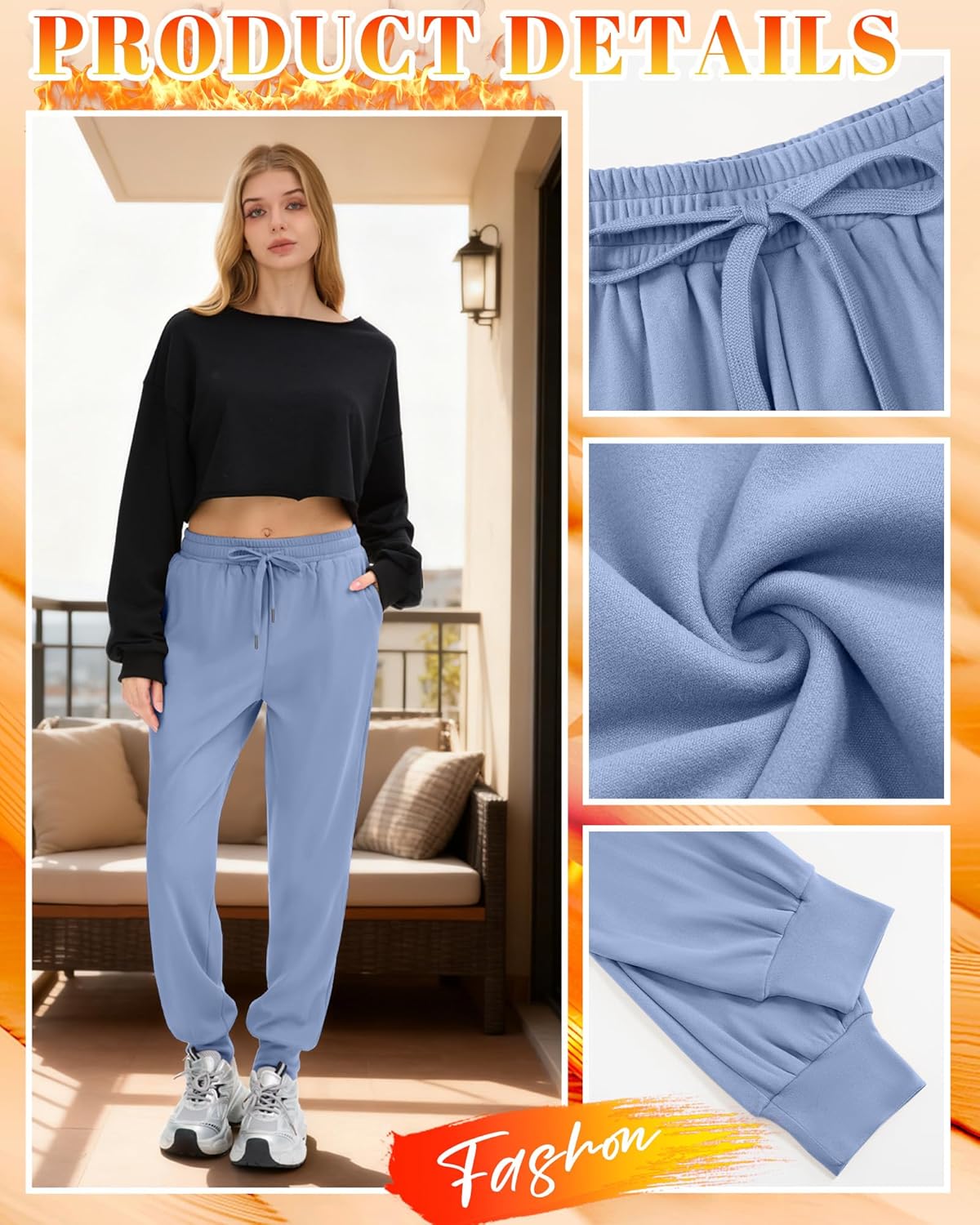 3 Pack Women's Fleece Lined Joggers Thermal Lounge Sweatpants Elastic Waist Drawstring Yoga Pants with Pockets - Image 3