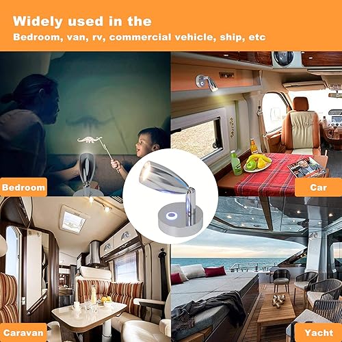 Miniatura 5 de RV 12V Luz de lectura blanca cálida con interruptor táctil ajustable en superficie flexible montado en la pared luz blanca cálida RV iluminación