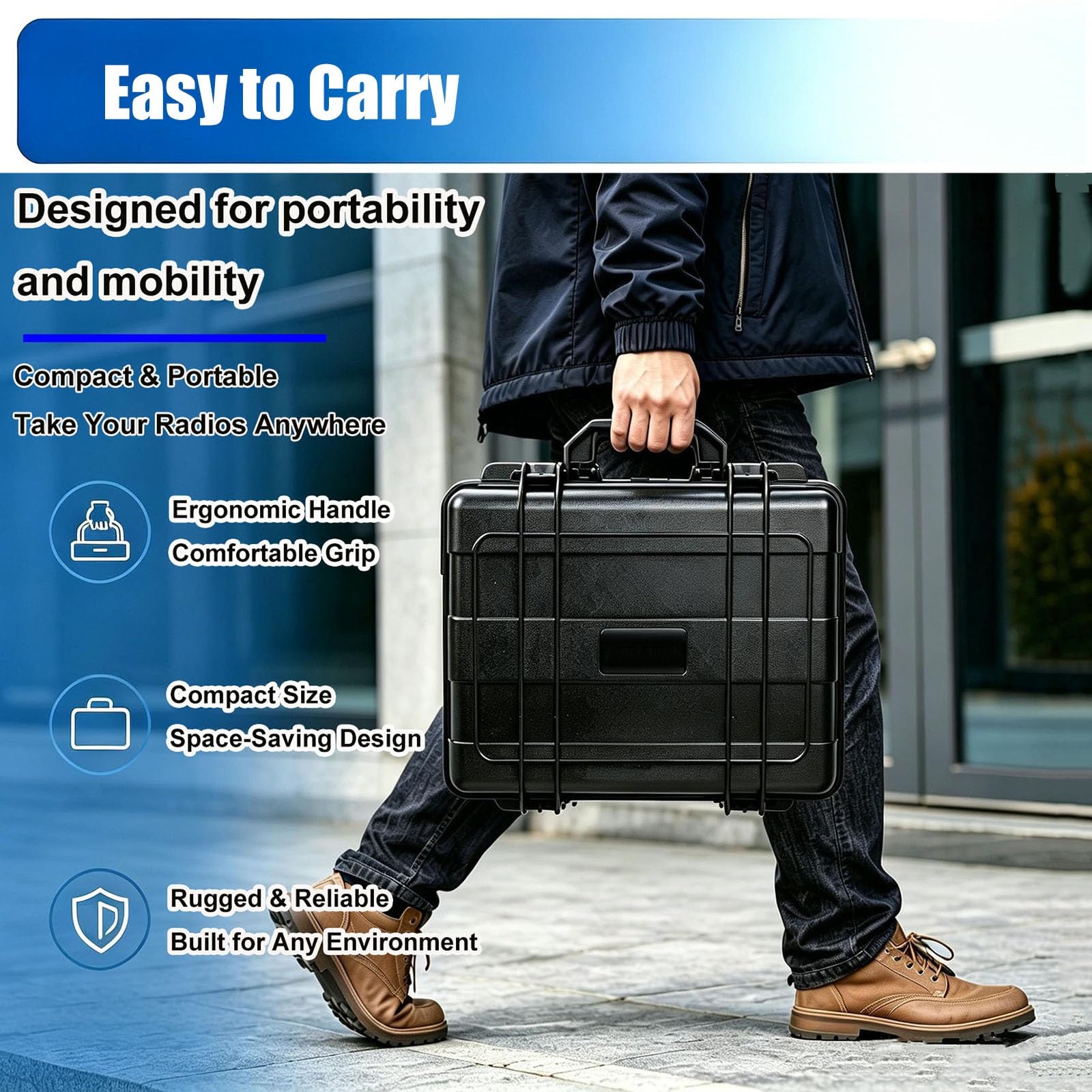 Przenośny ergonomiczny uchwyt Walkie Talkie pudełko do przechowywania/etui | Wodoodporna, wnętrze z pianki EVA, 10 gniazd, magazyn, konstrukcja, komunikacja zewnętrzna (czarna)