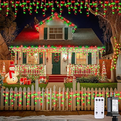 Miniatura 22 de JMEXSUSS 400 luces LED de Navidad de carámbano de 38.8 pies con control remoto, tira de luces multicolor para exteriores enchufables, 8 modos para