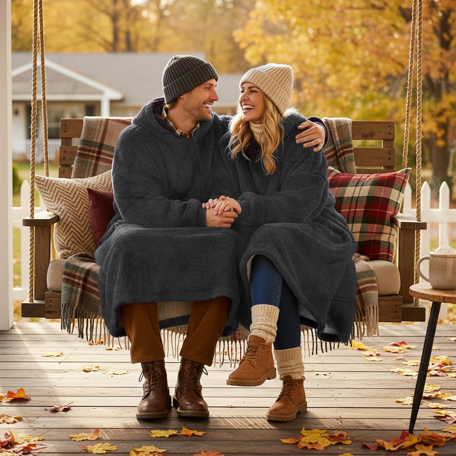 Wearable Blanket Hoodie for Women Men, Fleece Warm Comfy Hooded Sweatshirt with Pockets & Sleeves Cozy Gift for Adult - Image 6