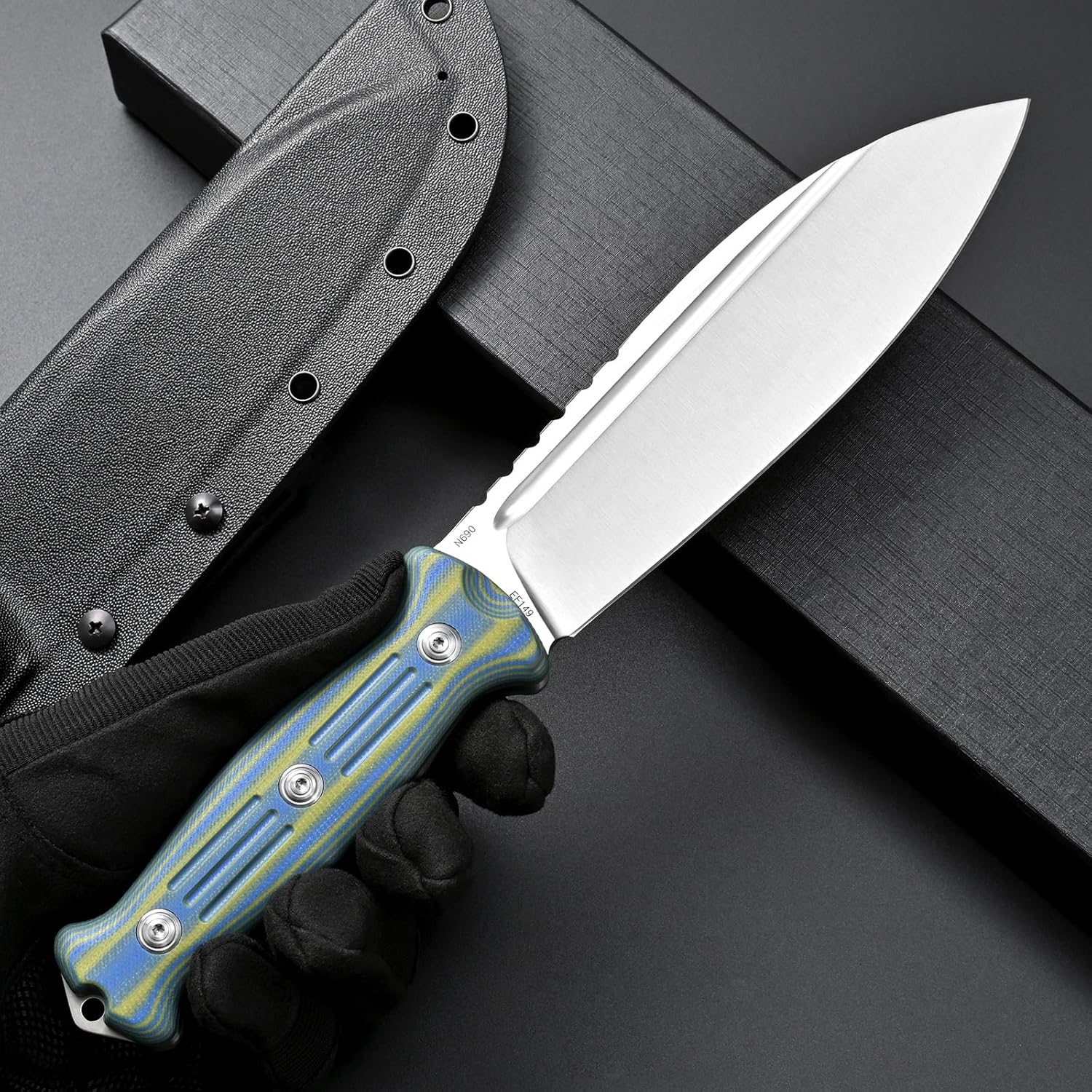Eafengrow EF149 Fixed Blade Knife N690 Steel Blade Colorful G10 Handle Full Tang EDC Straight Knife for Hunting Camping Adventure