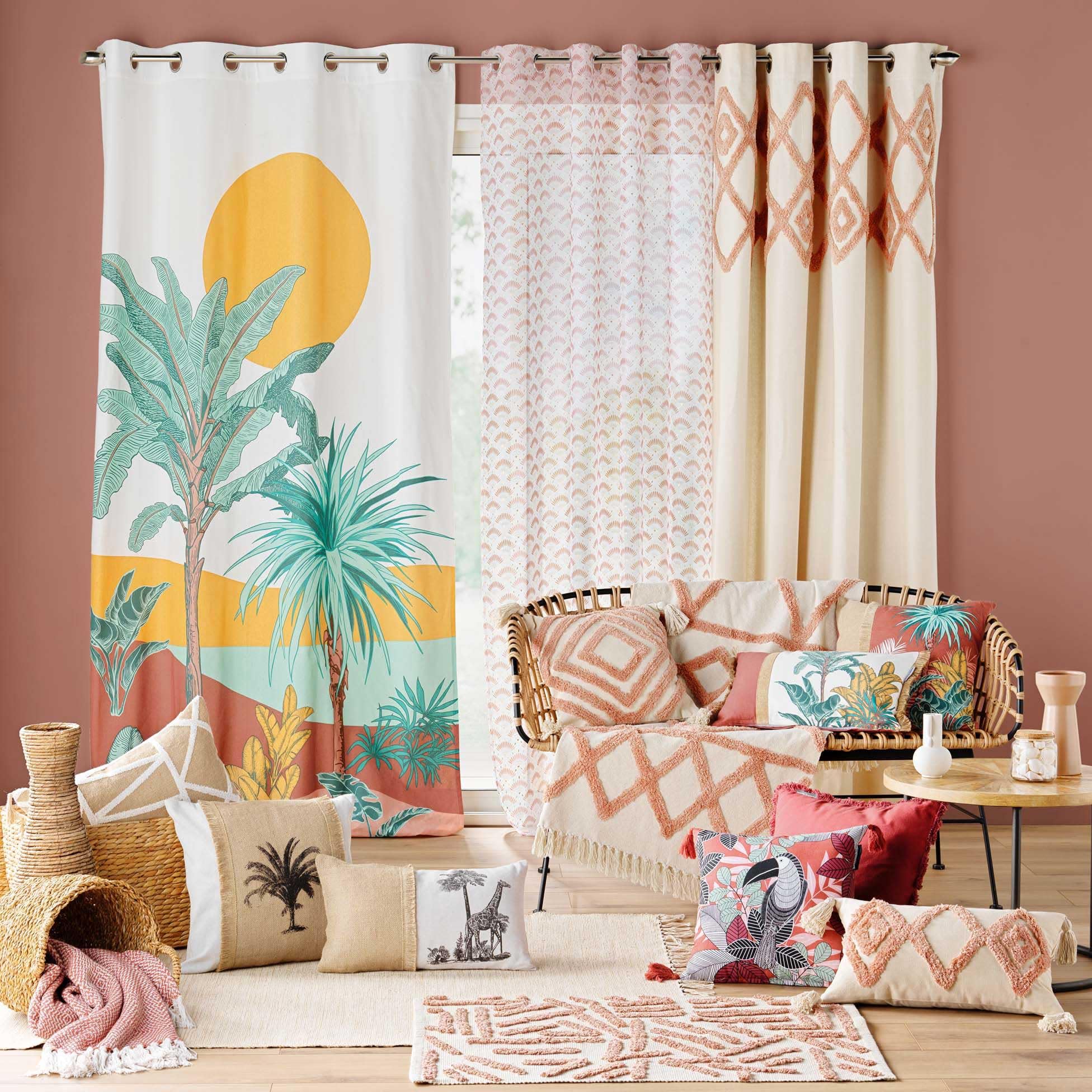 Douceur d'Intérieur, plaid con frange (125 x 150 cm) Louisette, terracotta, cotone operato