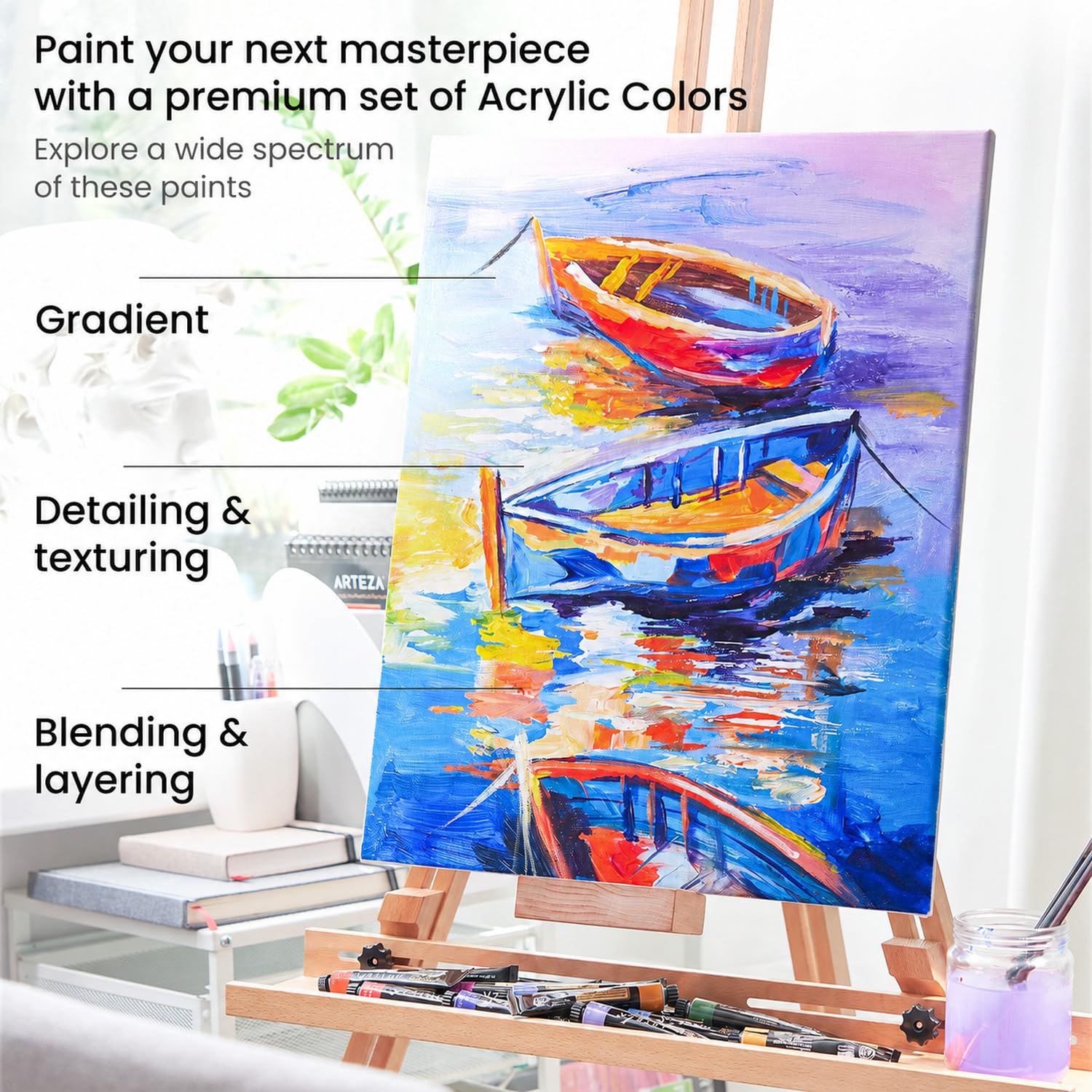 Amazon | ARTEZAアクリル絵具、60色/チューブセット（22 ml、0.74