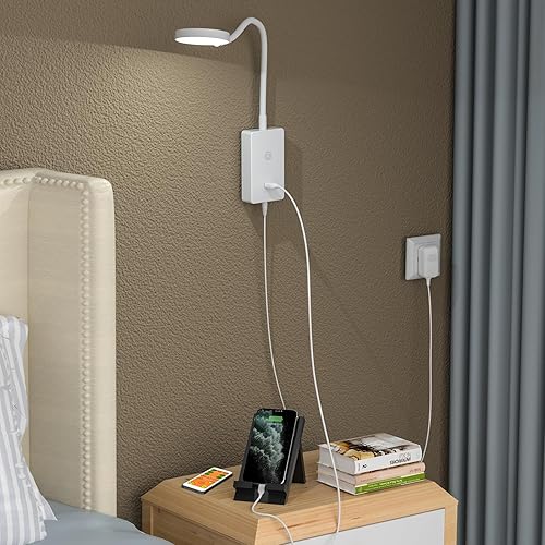 Miniatura 3 de Luz LED de lectura montada en la pared con control remoto, lámpara táctil regulable para lámpara de pared de dormitorio con salida USB, cuello de