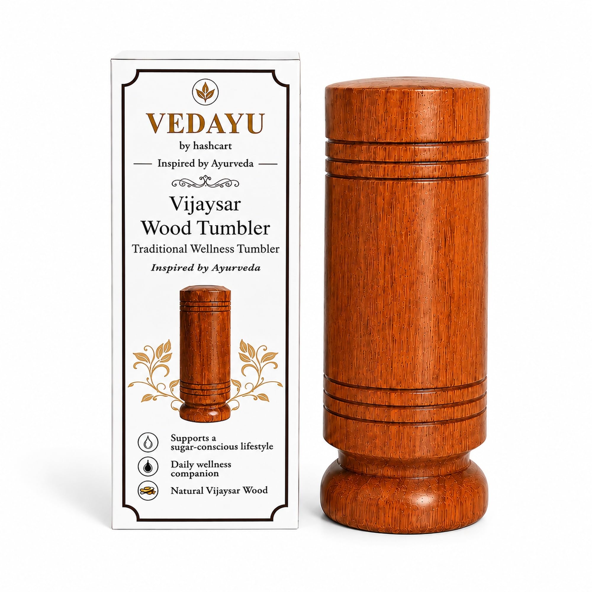 Hashcart Vijaysar Wooden Glass Tumbler Lab Certified | Vijaysar Wood Glass for Diabetes Approved by Ayurvedic Doctor | Sugar Care Glass with 80 ml Capacity for Sugar Balance | Bija Wood Herbal Cup