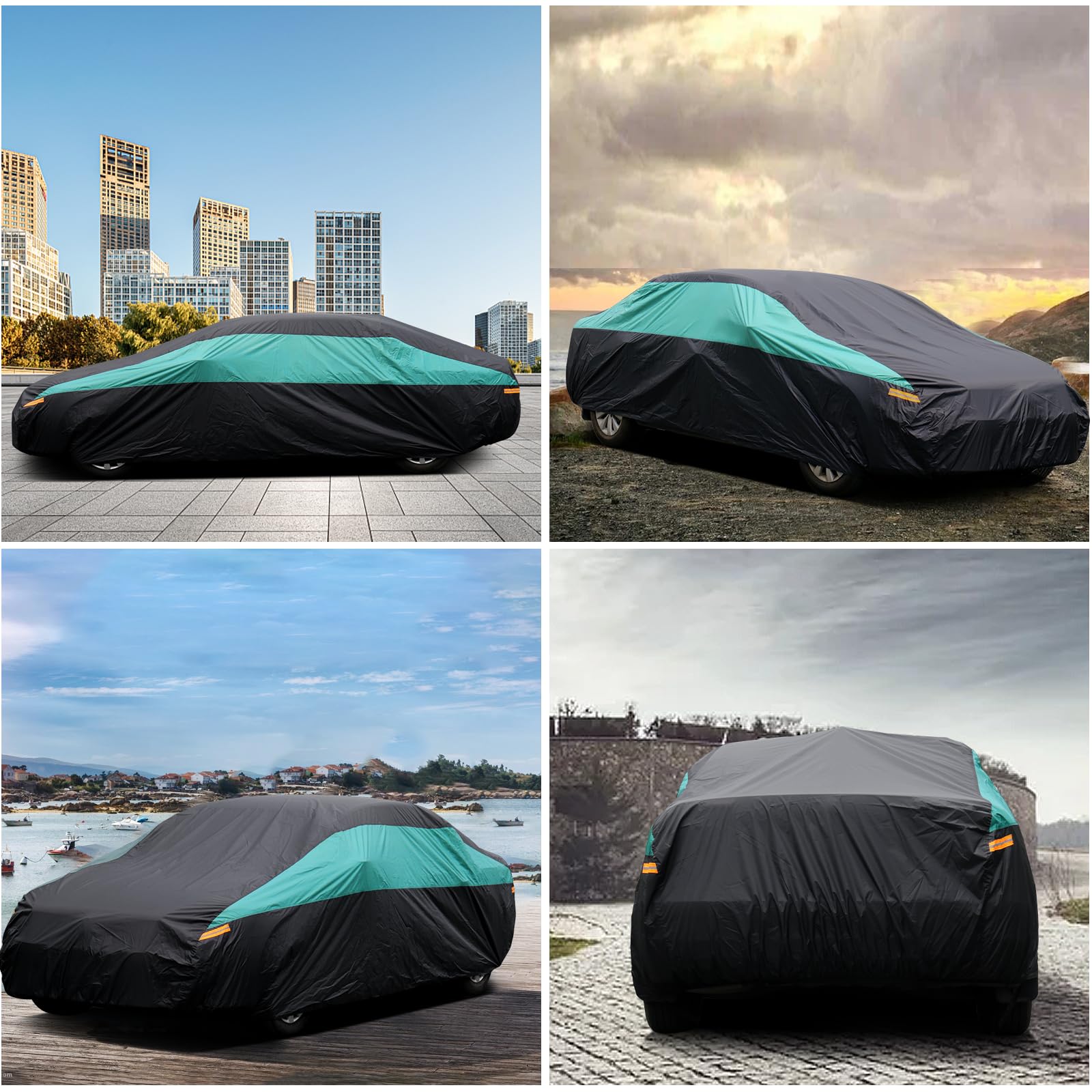 SEAZEN Car Cover Waterproof All Weather, Outdoor Car Covers for Automobiles, UV Snow Wind Protection, Compatible with Honda Civic, Toyota Corolla/Prius â€‹Hyundai Elantra etc. (Length Up to 185")