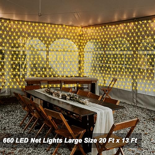 Miniatura 10 de ZAIYW Luces de red grandes para exteriores, 660 luces LED de red de hadas enchufables, 20 pies x 13 pies con control remoto para interiores y