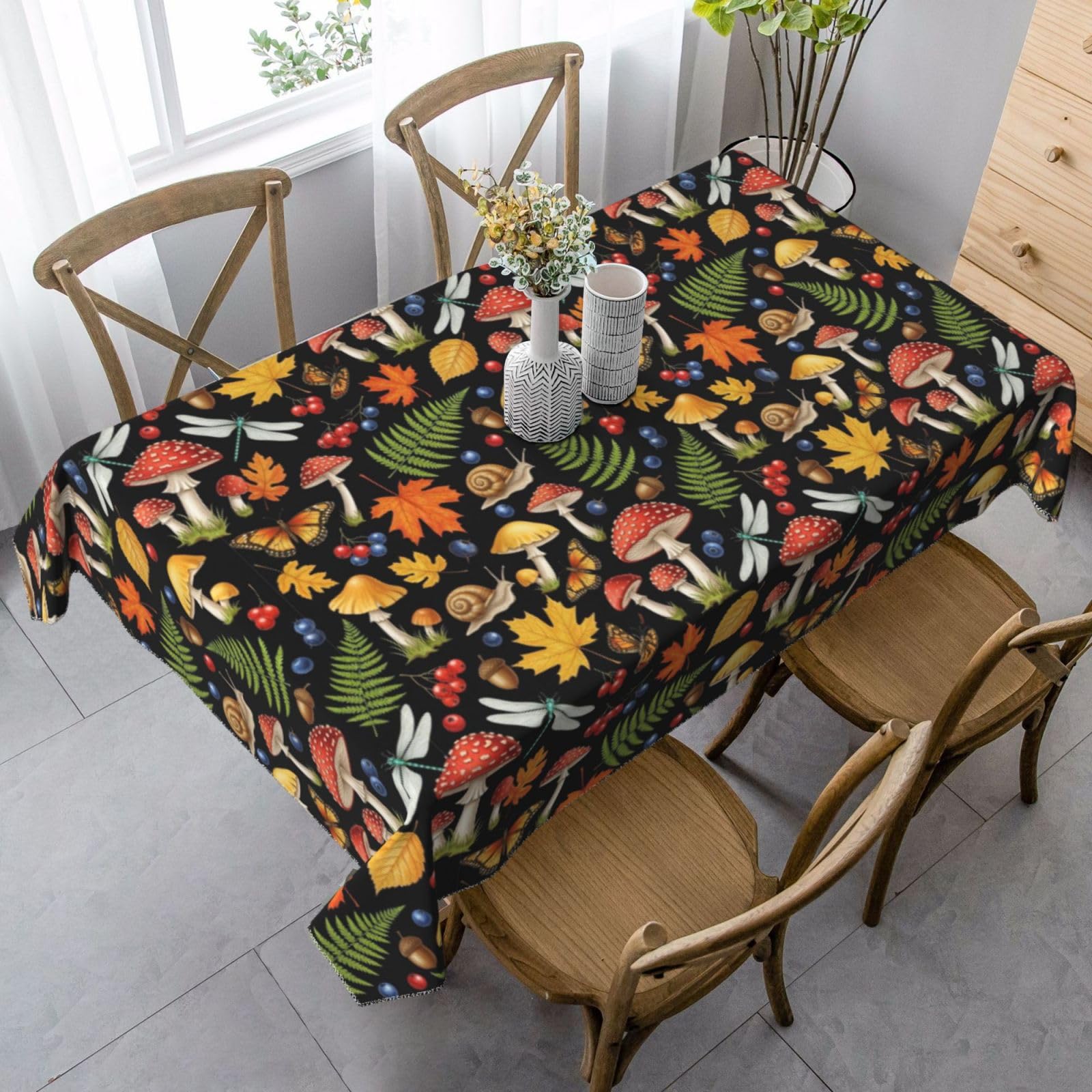 Nappe feuilles de champignons d'automne housse de table lavable anti-tache de pique-nique
