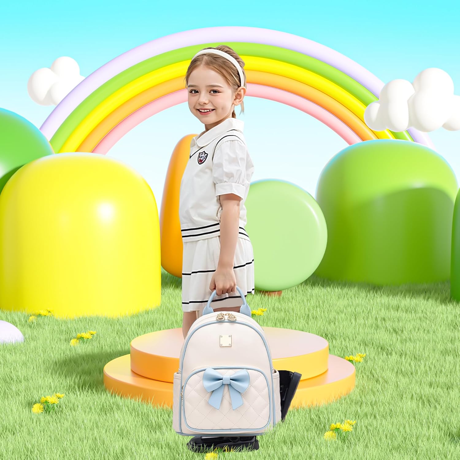 I IHAYNER Mini Backpcak for Girls Small Bowknot Quilted Leather Backpack Purse for Women Cute Trendy Stuff Gifts for Kids (Light Blue) - Image 7