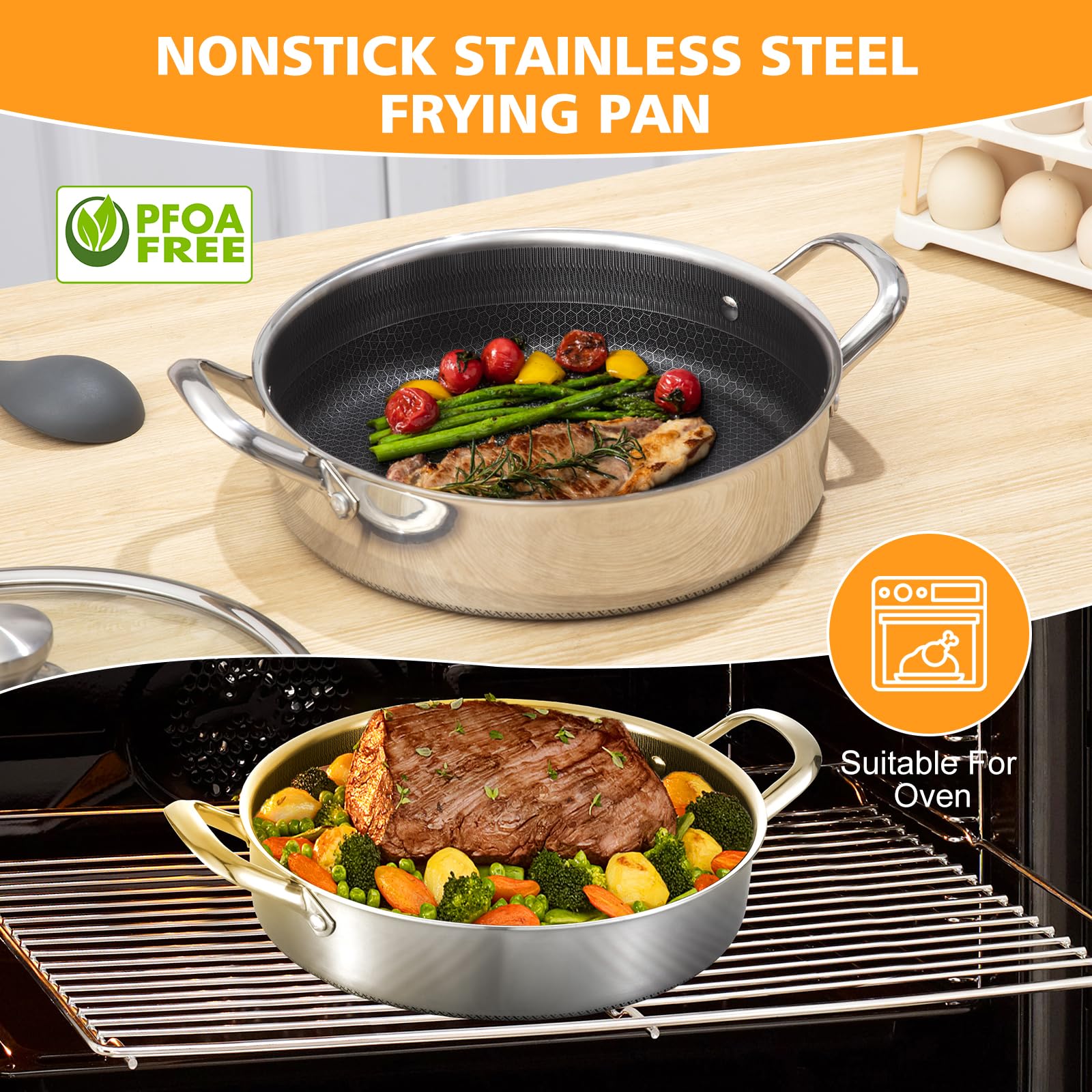 Toutrop 7qt Stainless Steel Saute Pan with Lid -5