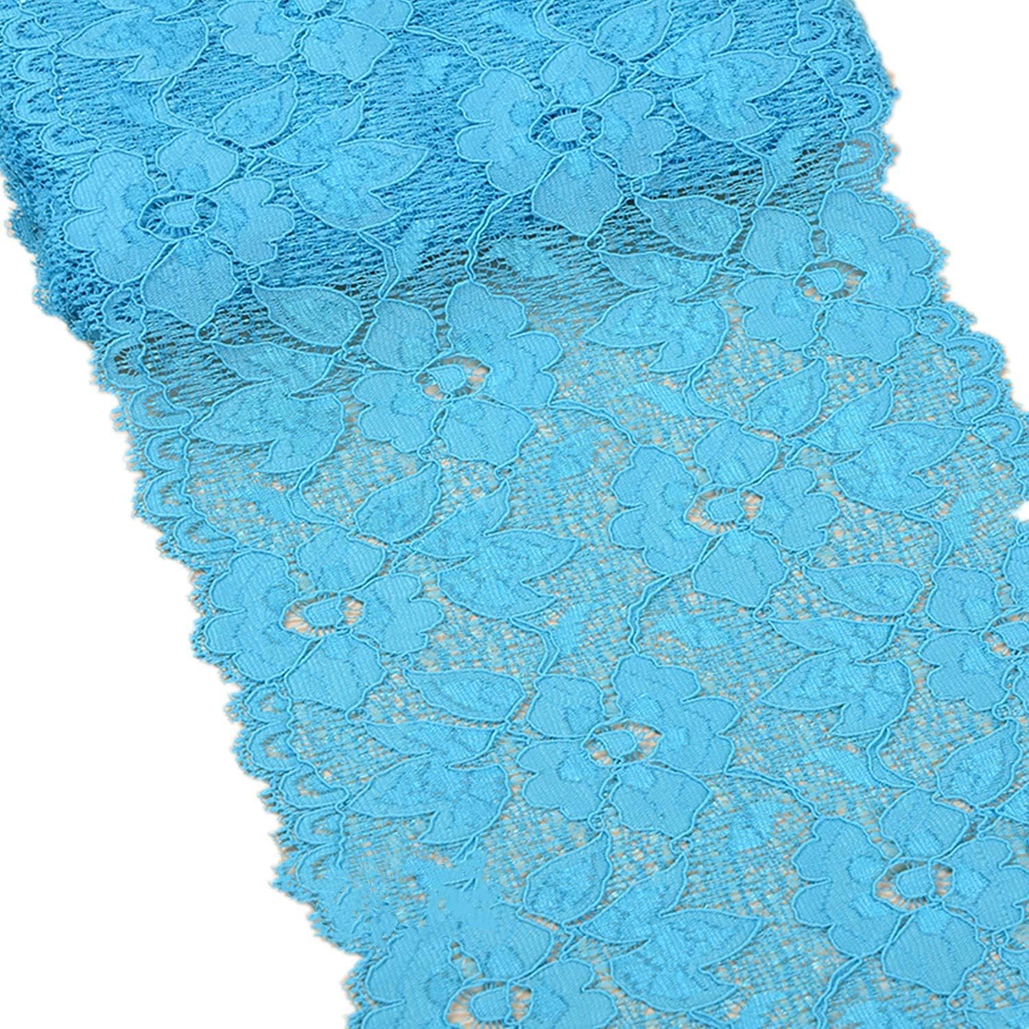 MSCFTFB 5 Yards Width 6.3 Inch Stretch Lace Trim Fabric Elastic Lace Flowers Embroidered Ribbon for Garment Craft Embellishment Wedding Baby Shower Table Decorations (Pink)