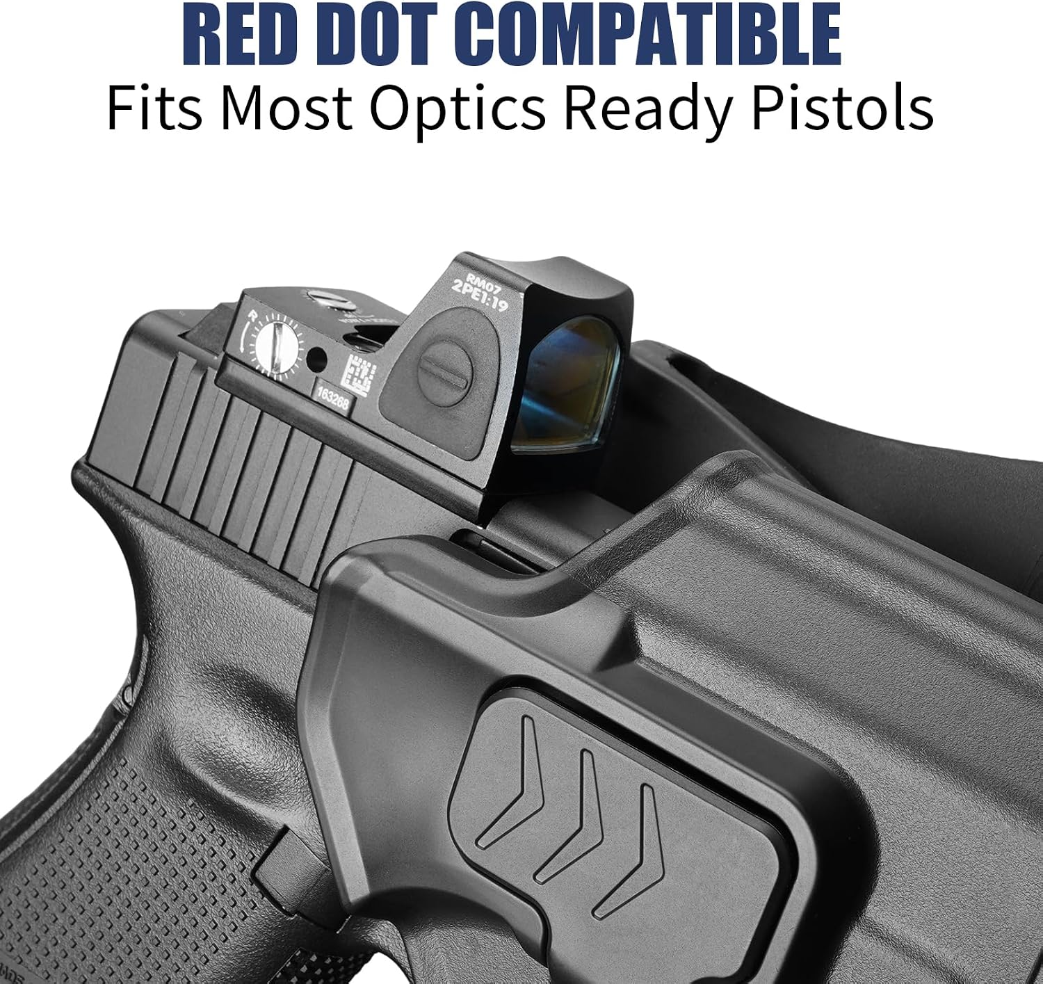 G19 OWB Holster for Glock 19 G26 Gen 3 4 5 6, 19X 23 Gen 3 4, G 32 44 45 丨Outside Waistband Holster with Level II Retention, 360° Adjustable丨Index/Thumb Release丨Optic-Compatible Option Available